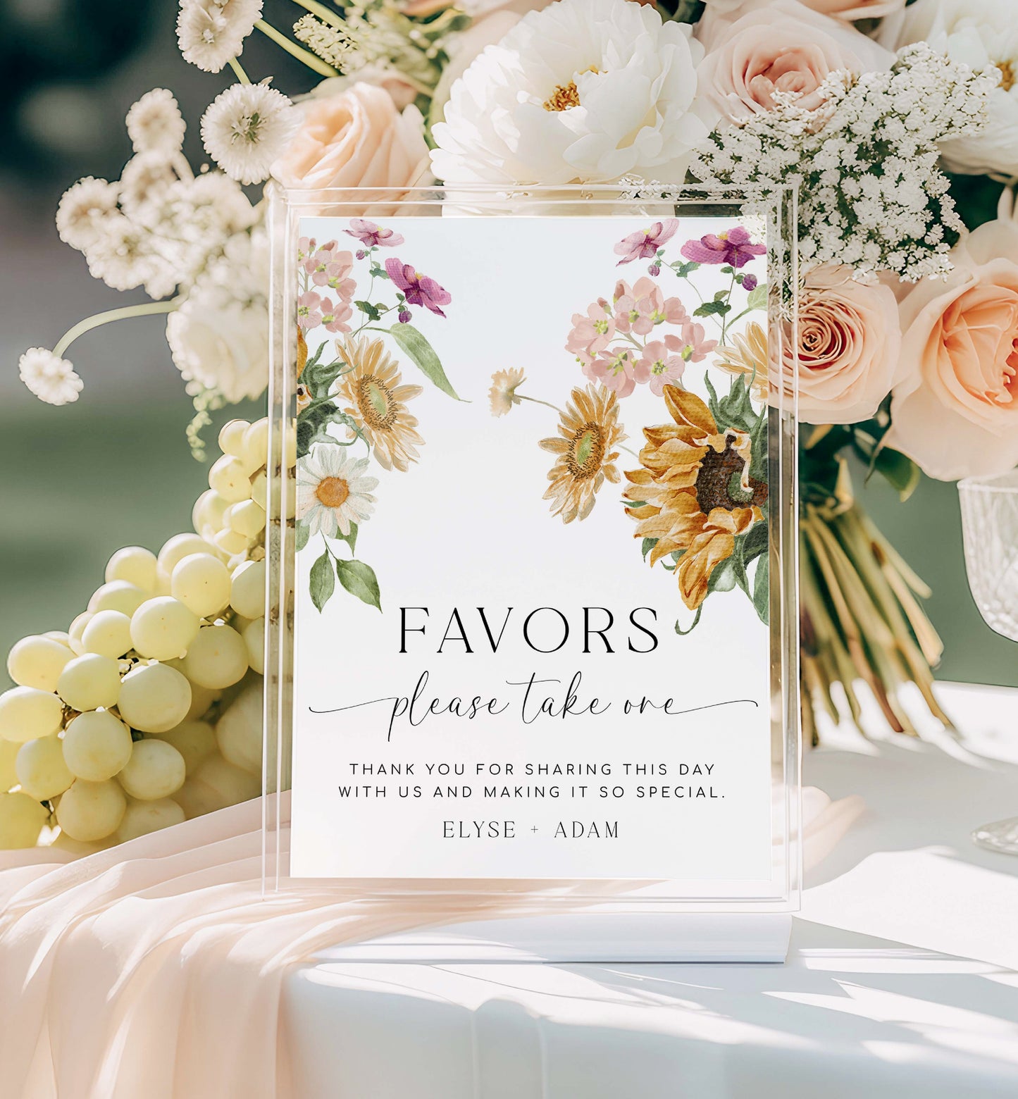 Sunflower Floral Favor Bar Sign, Printable Boho Bridal Shower Favor Sign Sign, Vintage Autumn Please Take One Favors Sign, Mews Floral