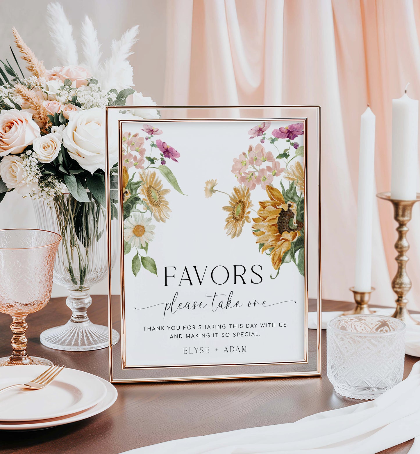 Sunflower Floral Favor Bar Sign, Printable Boho Bridal Shower Favor Sign Sign, Vintage Autumn Please Take One Favors Sign, Mews Floral