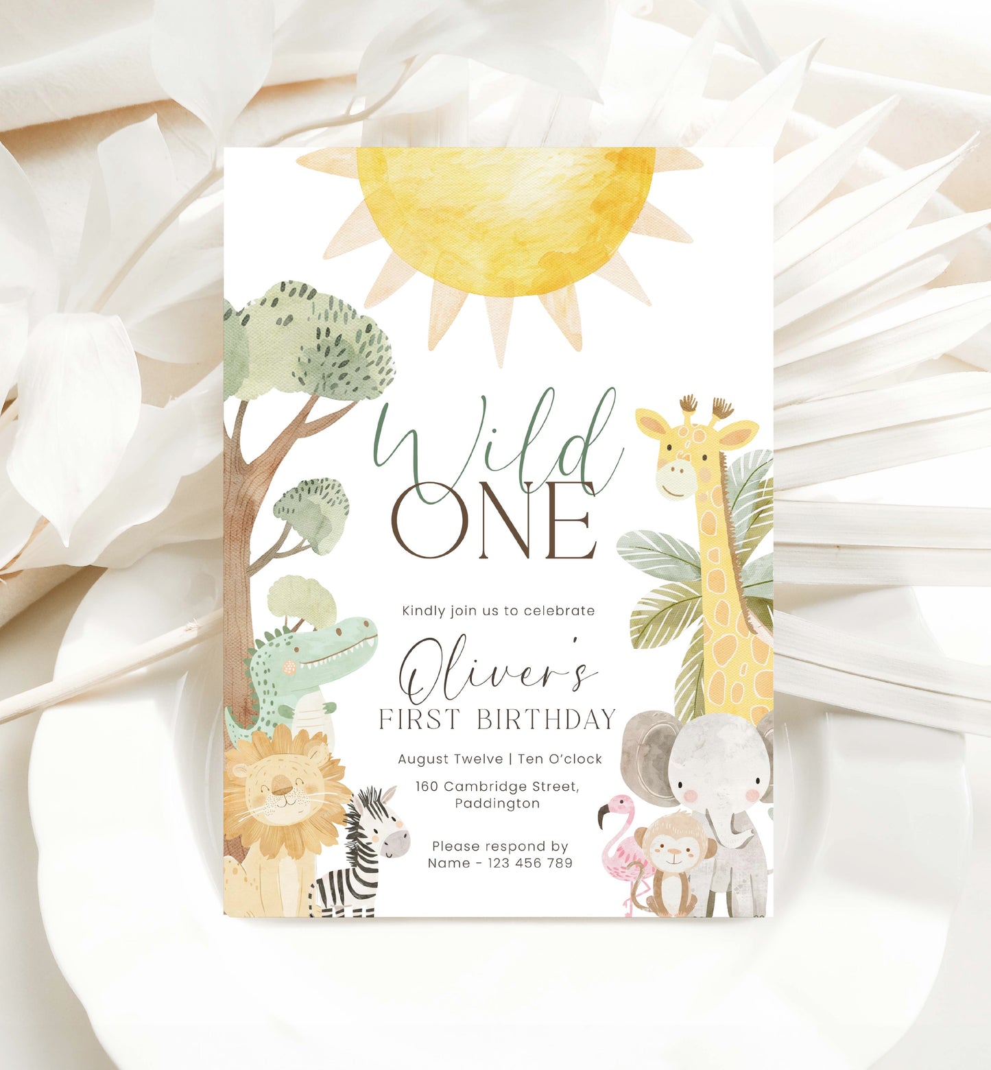 Printable Safari Animals First Birthday Party Invitation, Wild One 1st Birthday Invite, Zoo Animal Invite, Jungle Animals Invite, Nyala