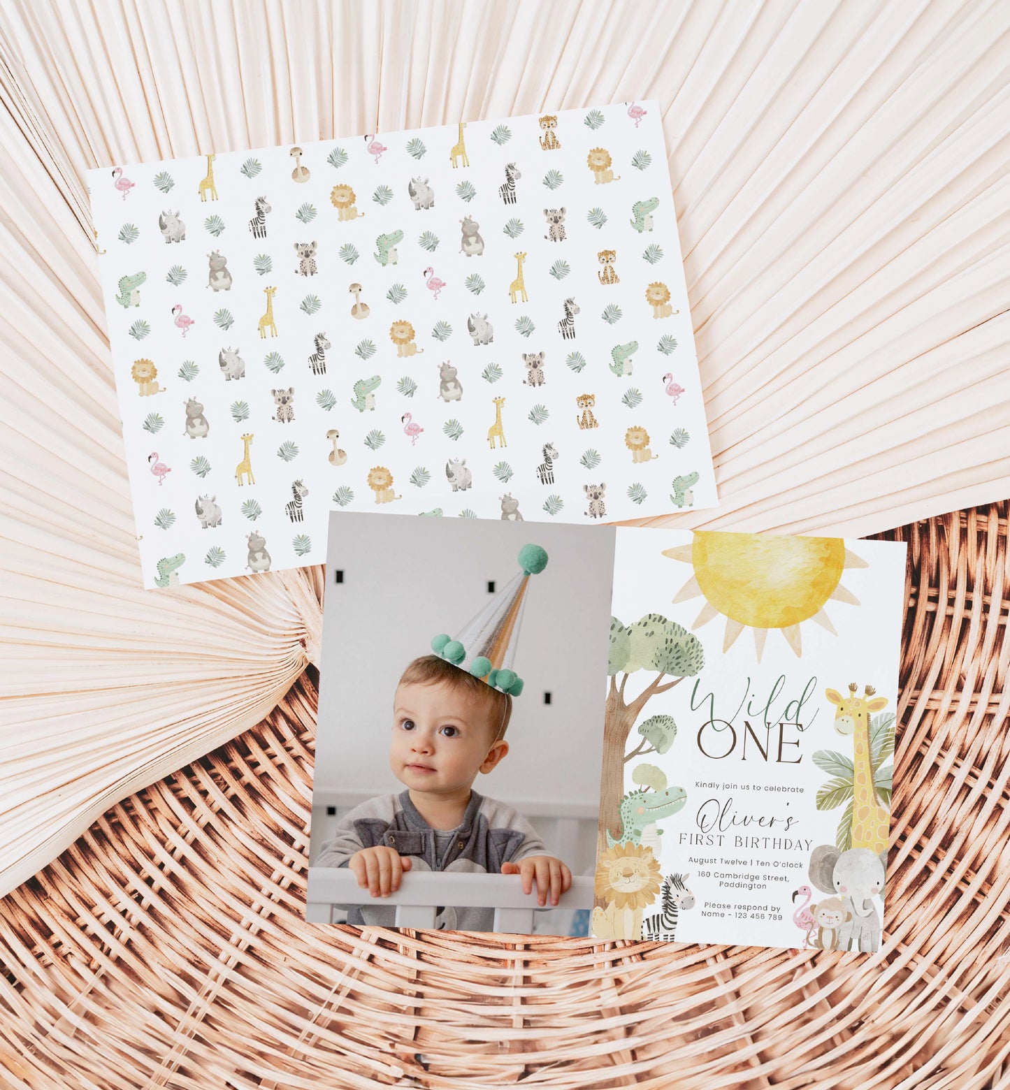 Printable Safari Animals First Birthday Party Photo Invite, Wild One 1st Birthday Invite, Zoo Animal Invite, Jungle Animals Evite, Nyala