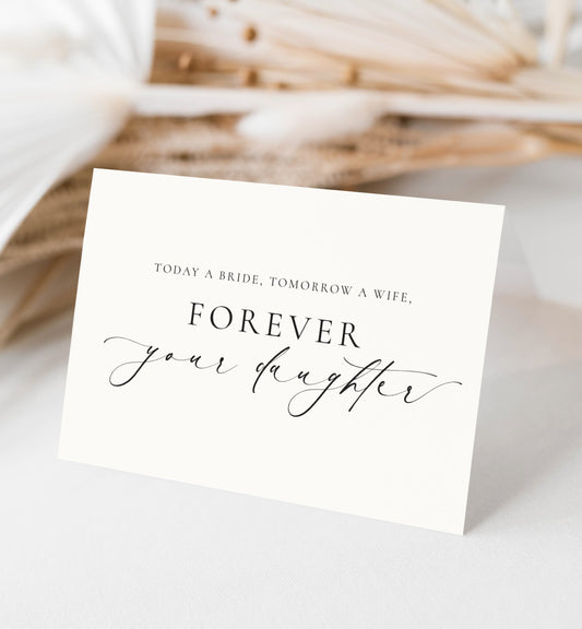 Today a Bride, Tomorrow a Wife, Forever Your Daughter Wedding Day Card, Minimalist Wedding, To Parents Wedding Day Card, Ivory, Ellesmere