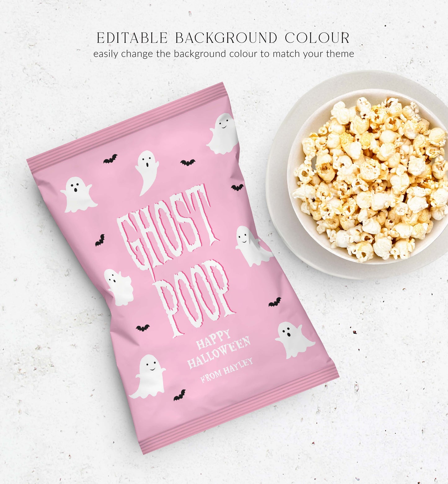 Friendly Ghost Orange | Printable Ghost Poop Popcorn Bag Wrapper Template