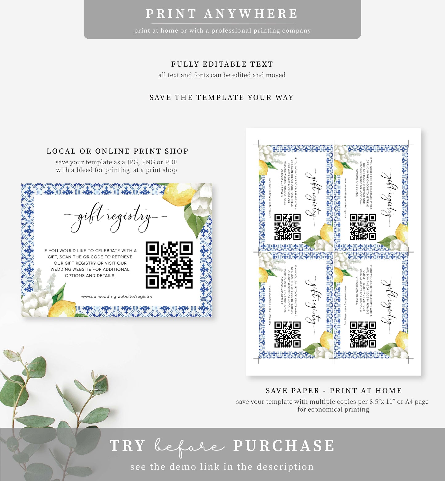 The Med Lemons | Printable QR Wishing Well Card Template