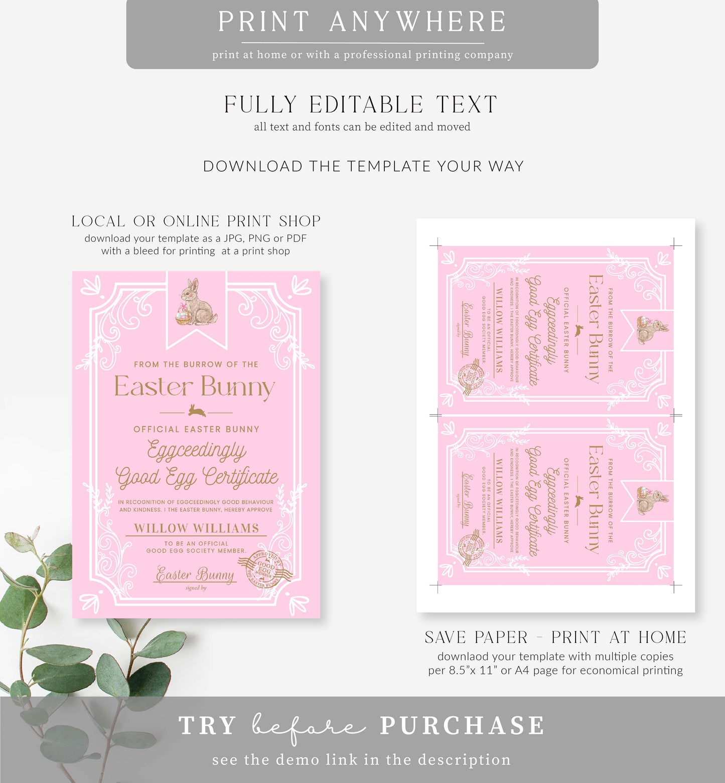 Easter Pink | Printable Good Egg Certificate Template