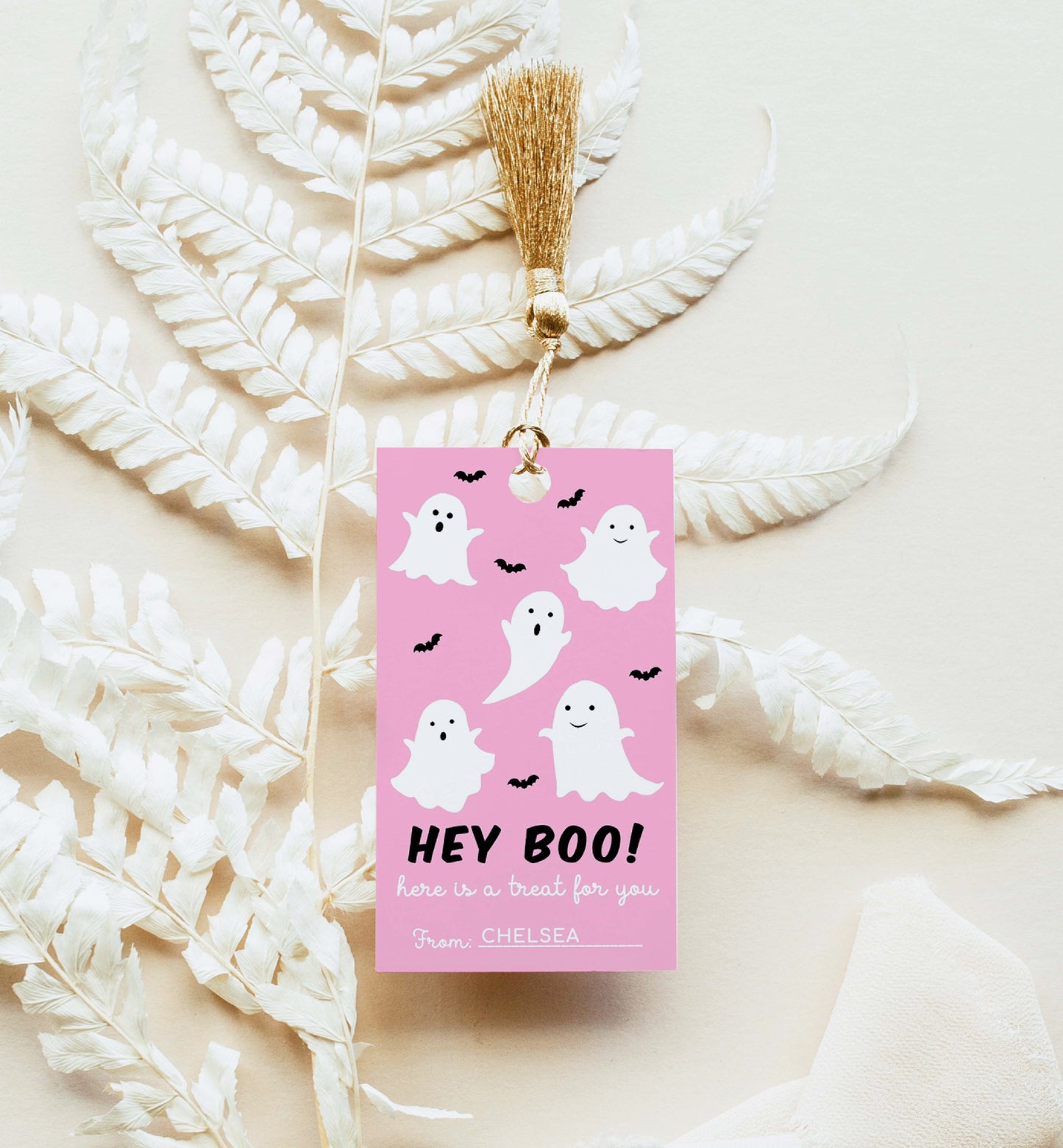 Friendly Ghost Pink | Printable Halloween Favour Tag Template