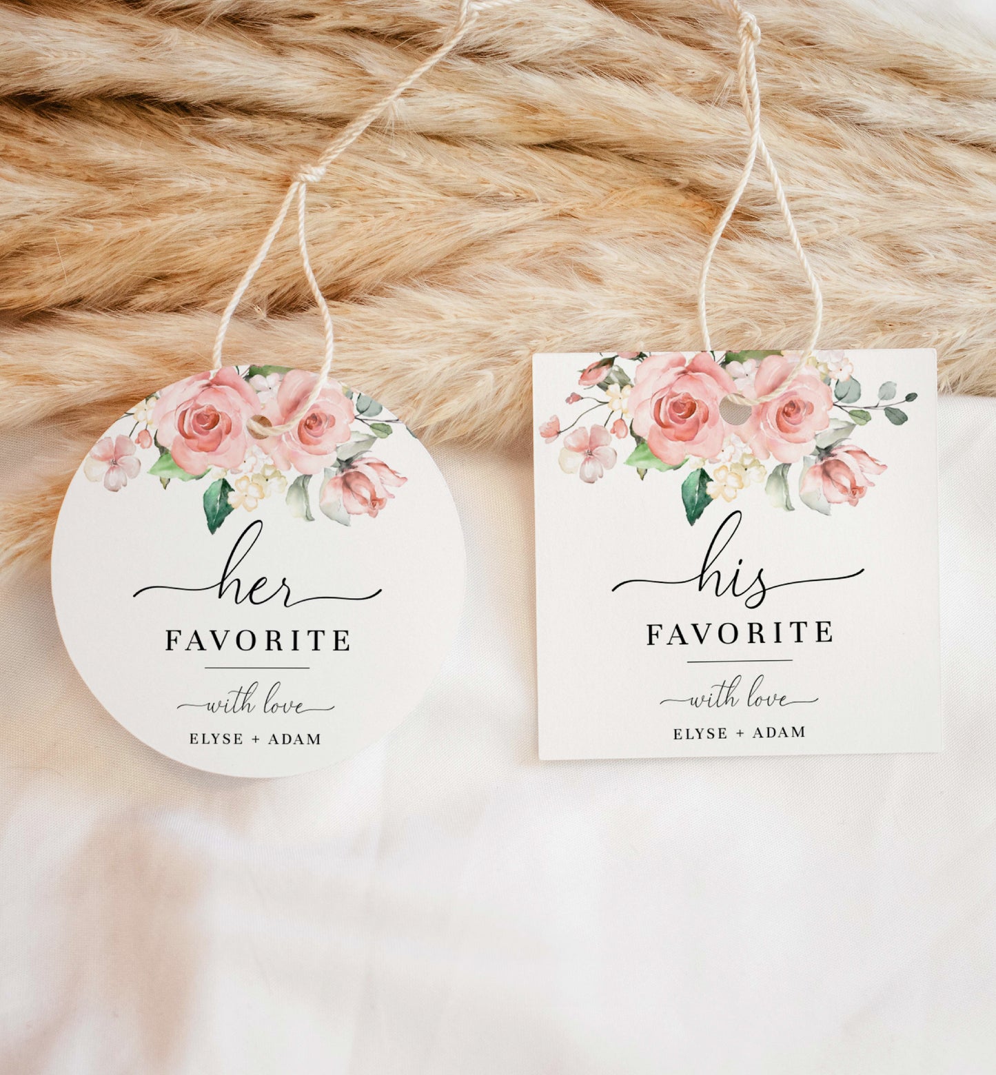 Darcy Floral Pink | Printable His & Her Favourite Favour Tag Template