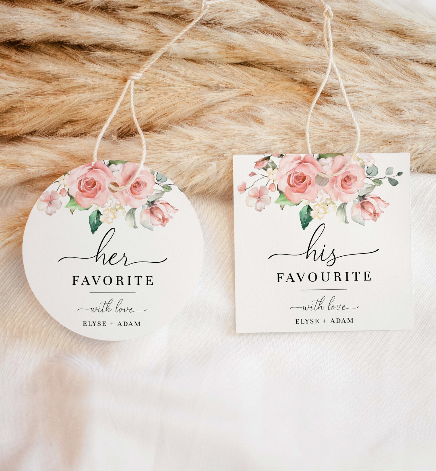 Darcy Floral Pink | Printable His & Her Favourite Favour Tag Template