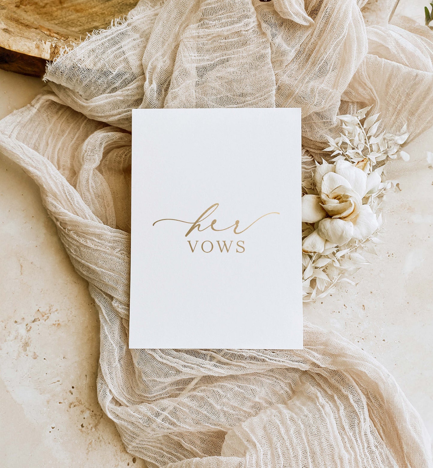 Card with 'her vows' text on a soft fabric background. His And Her Vows, Bride and Groom Wedding Day Card, Minimalist Wedding Vows Card, Wedding Ceremony Card, Off White Ivory, Ellesmere