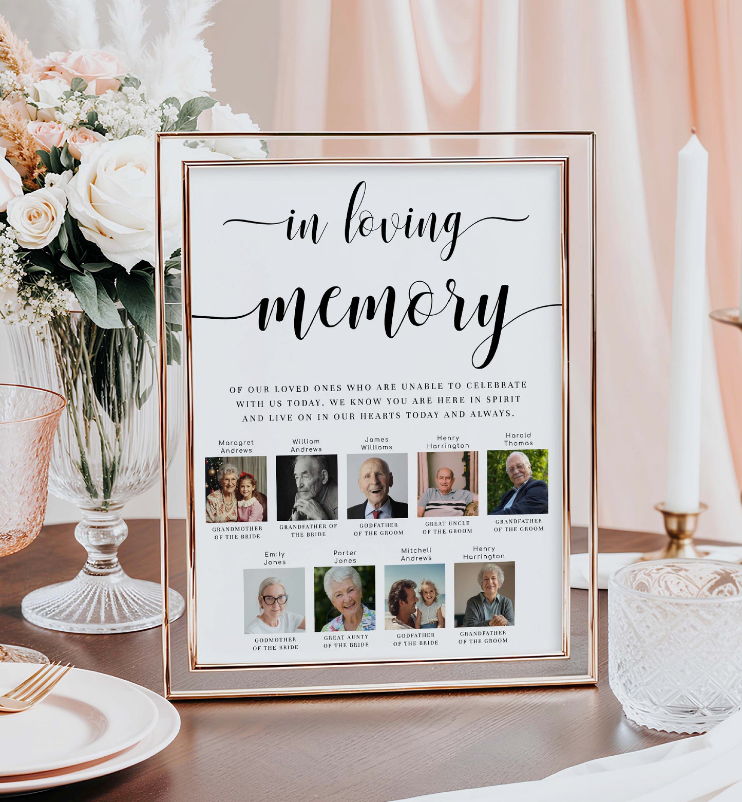 Custom Photo In Loving Memory Sign, Modern Minimal Wedding Memorial Sign Template, Printable Photo Remembrance Sign, Leyton Script
