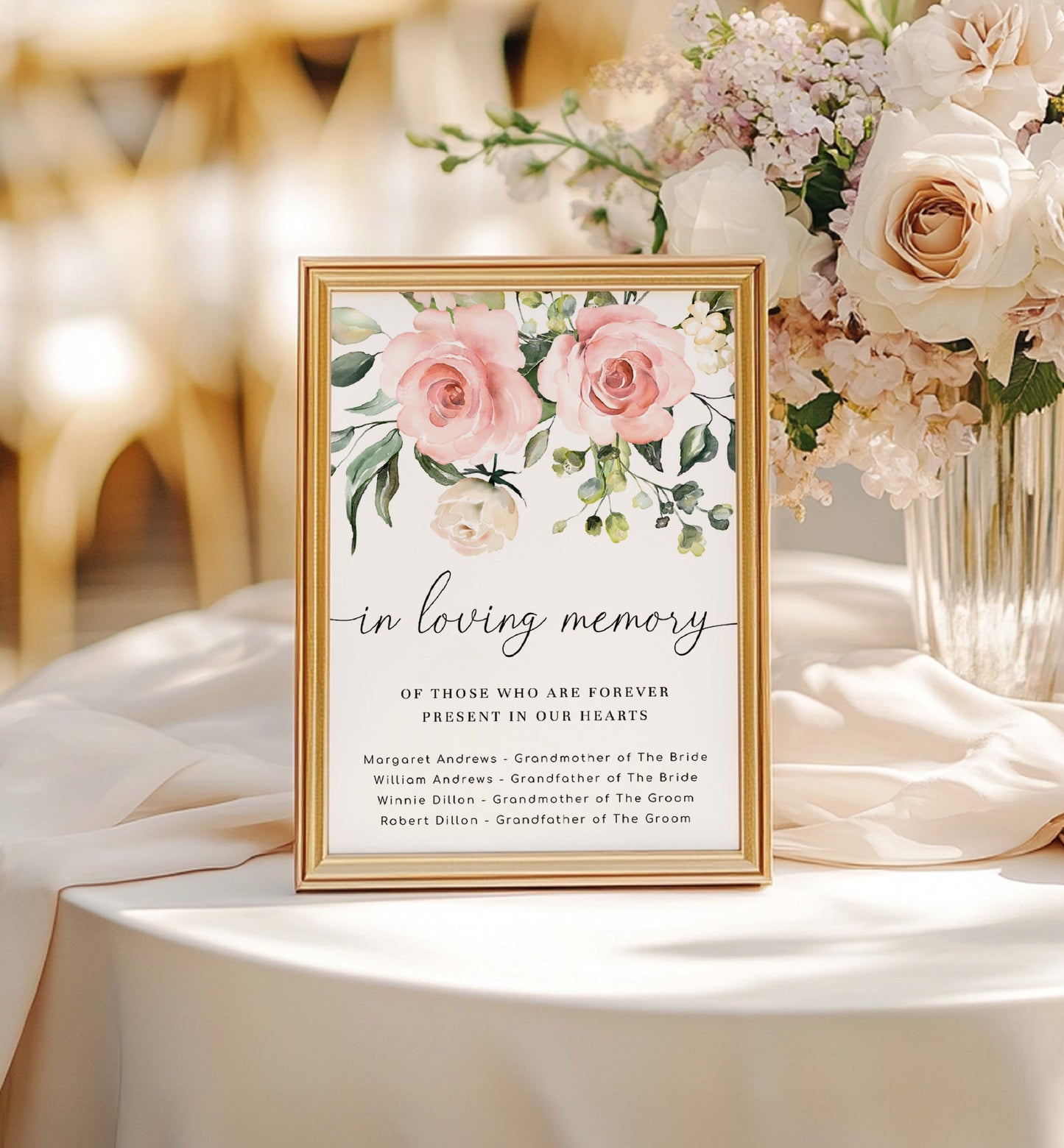 Floral framed memorial sign on a table with flowers in the background. In Loving Memory Candle Sign, This Candle Burns For Sign, Memorial Candle Sign, Printable Remembrance Sign, Memorial Table, Darcy Floral