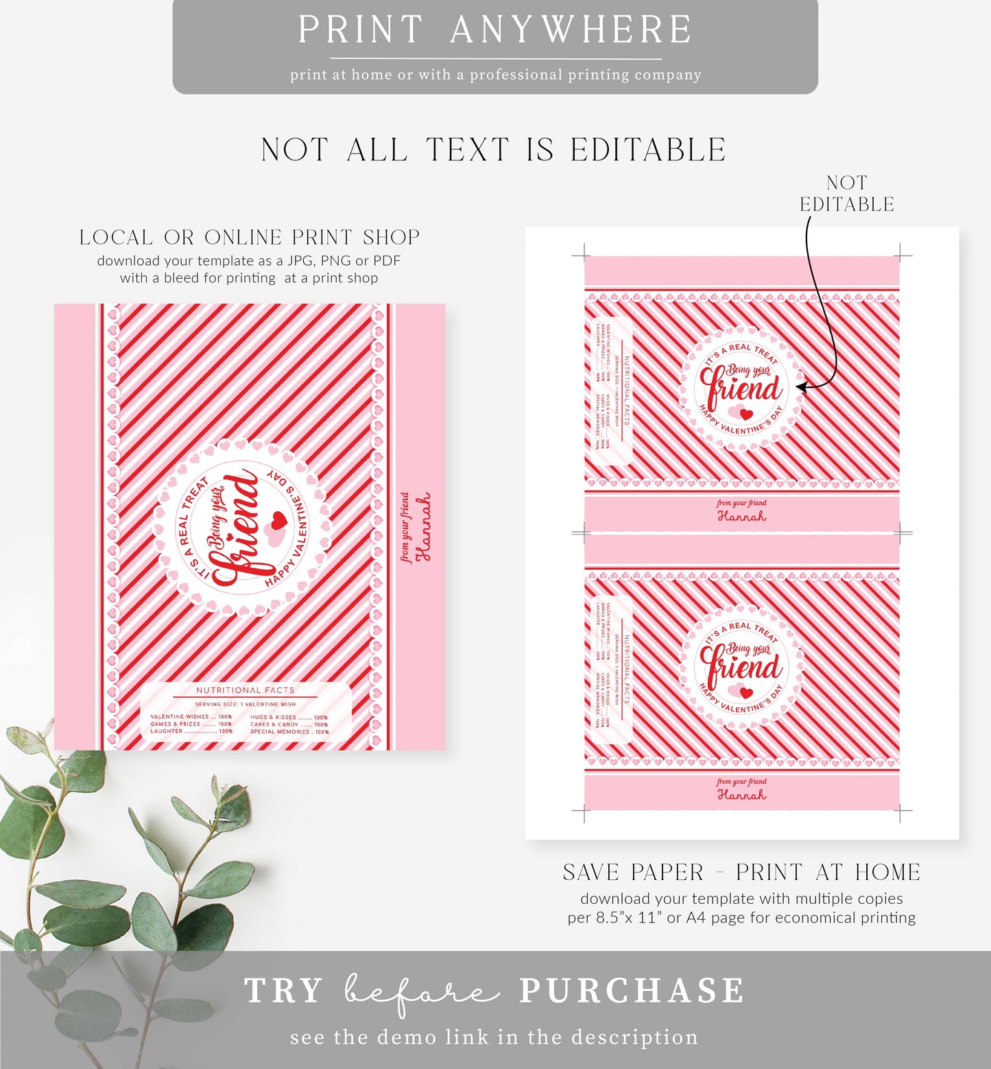 Stripe Red Pink | Printable Valentine's Day Chocolate Bar Wrapper Template