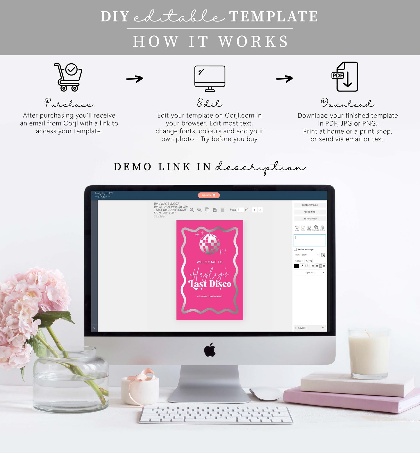 Wave Hot Pink Silver | Printable Last Disco Welcome Sign Template