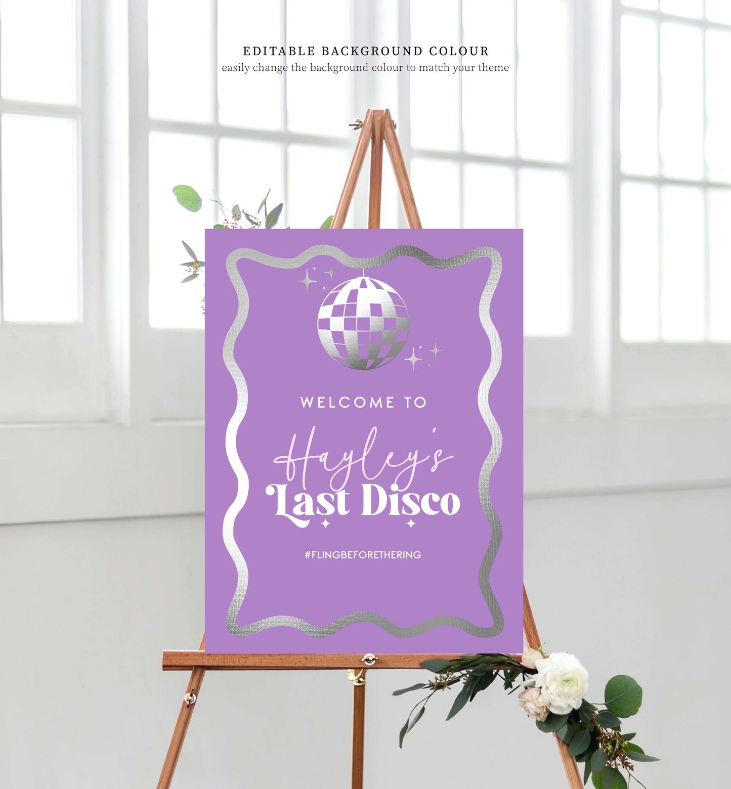 Printable Last Disco Welcome Sign Template, Wave Curvy Line, Hot Pink Silver, Bachelorette Party Welcome Sign, Hot Pink Bridal Shower Sign