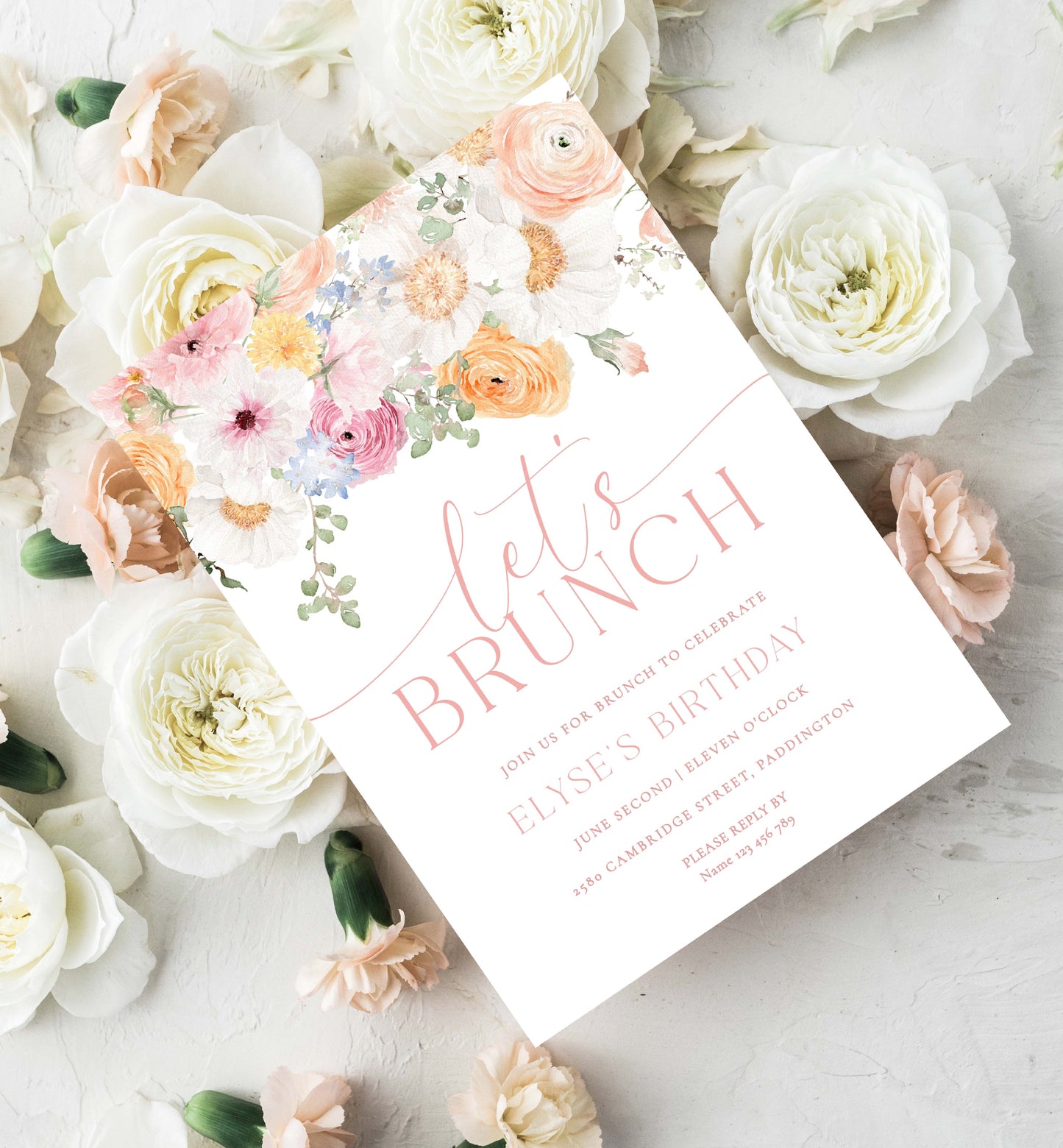Let's Brunch Printable Invite, Boho Wildflower Birthday Brunch Party Invite, Floral Girls Birthday Party Invite, Ladies Lunch Invite, Millie