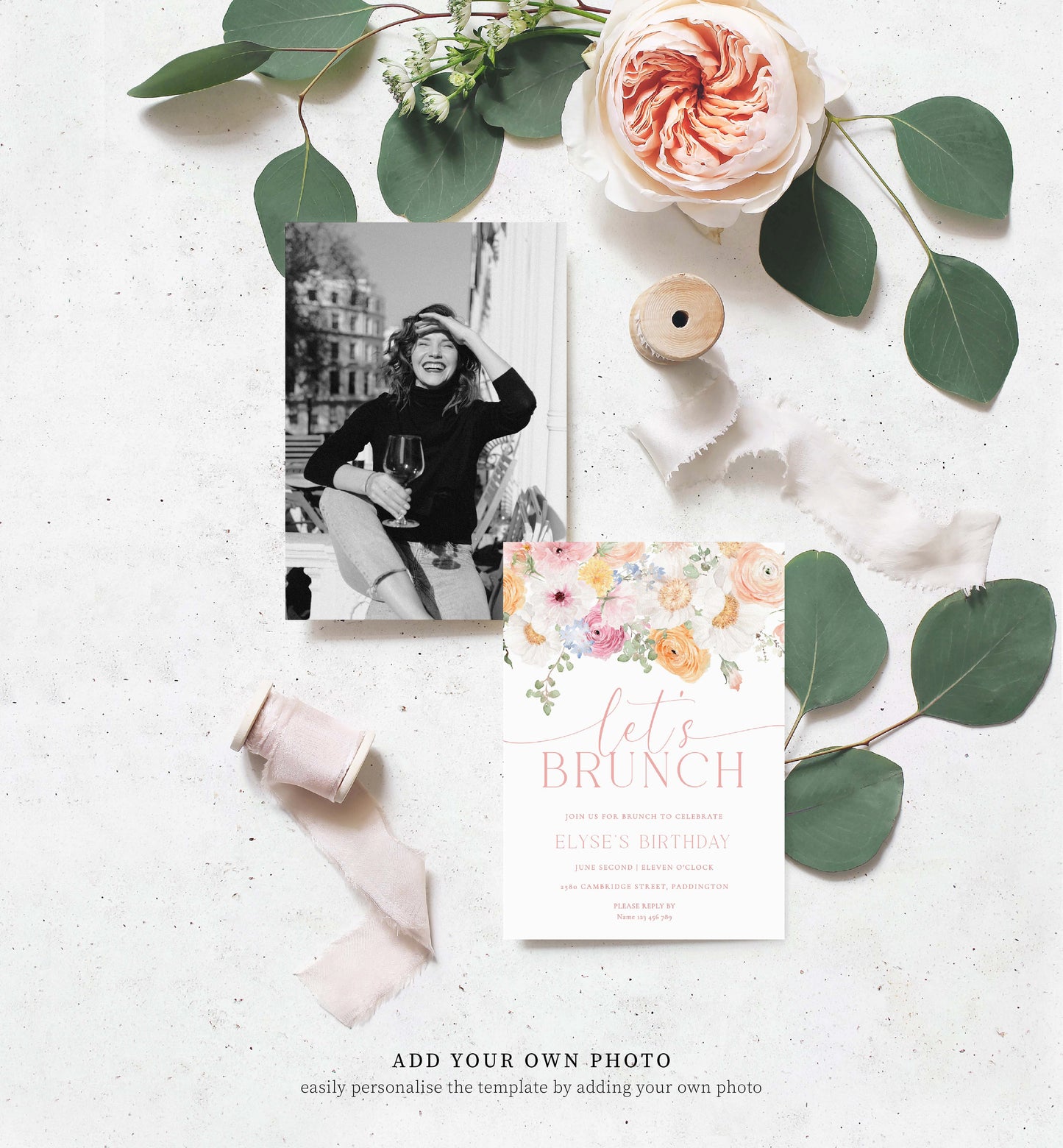 Let's Brunch Printable Invite, Boho Wildflower Birthday Brunch Party Invite, Floral Girls Birthday Party Invite, Ladies Lunch Invite, Millie