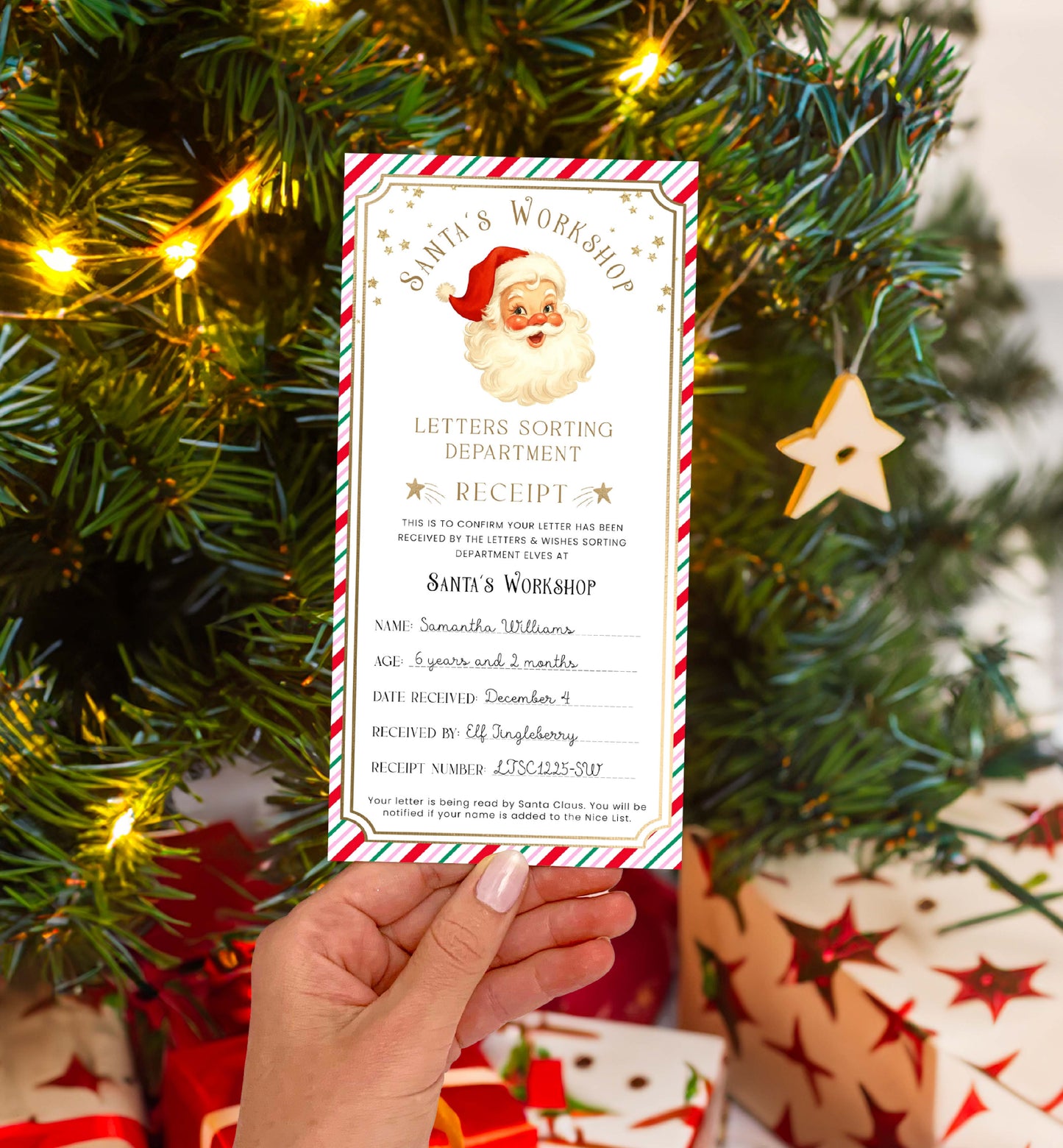 Printable Letter To Santa Receipt, Santa's Nice List Receipt, Letter From Santa's Workshop, North Pole Mail, Christmas Eve Box Santa Letter