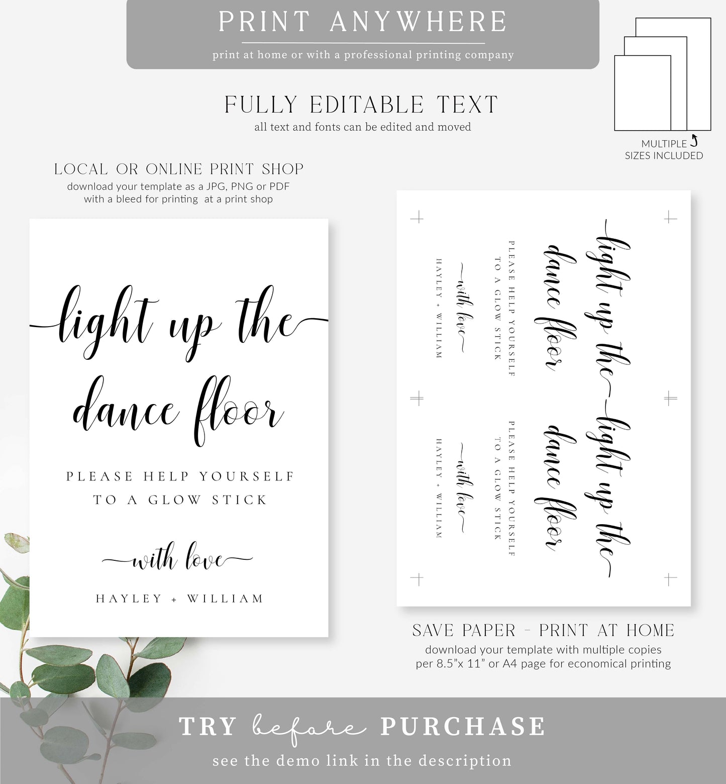 Leyton White | Printable Light Up The Dance Floor Sign Template