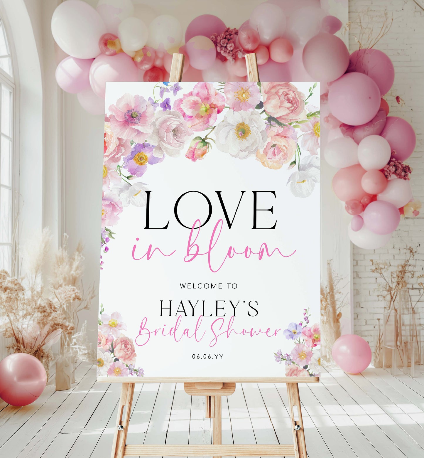 Love In Bloom Welcome Sign, Printable Pink Wildflowers Welcome Sign, Spring Floral Bridal Shower Welcome Sign, Hens Party Sign, Eloise