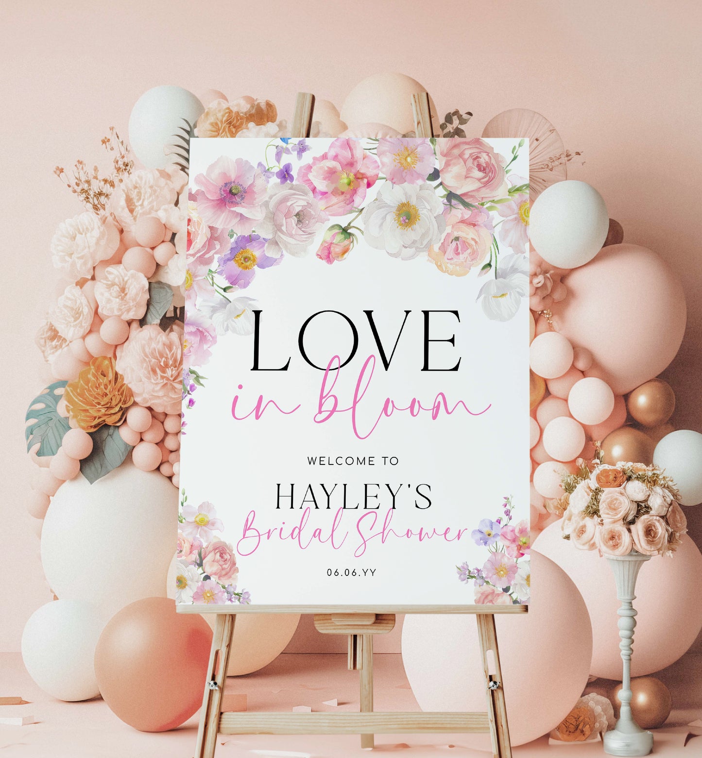 Love In Bloom Welcome Sign, Printable Pink Wildflowers Welcome Sign, Spring Floral Bridal Shower Welcome Sign, Hens Party Sign, Eloise