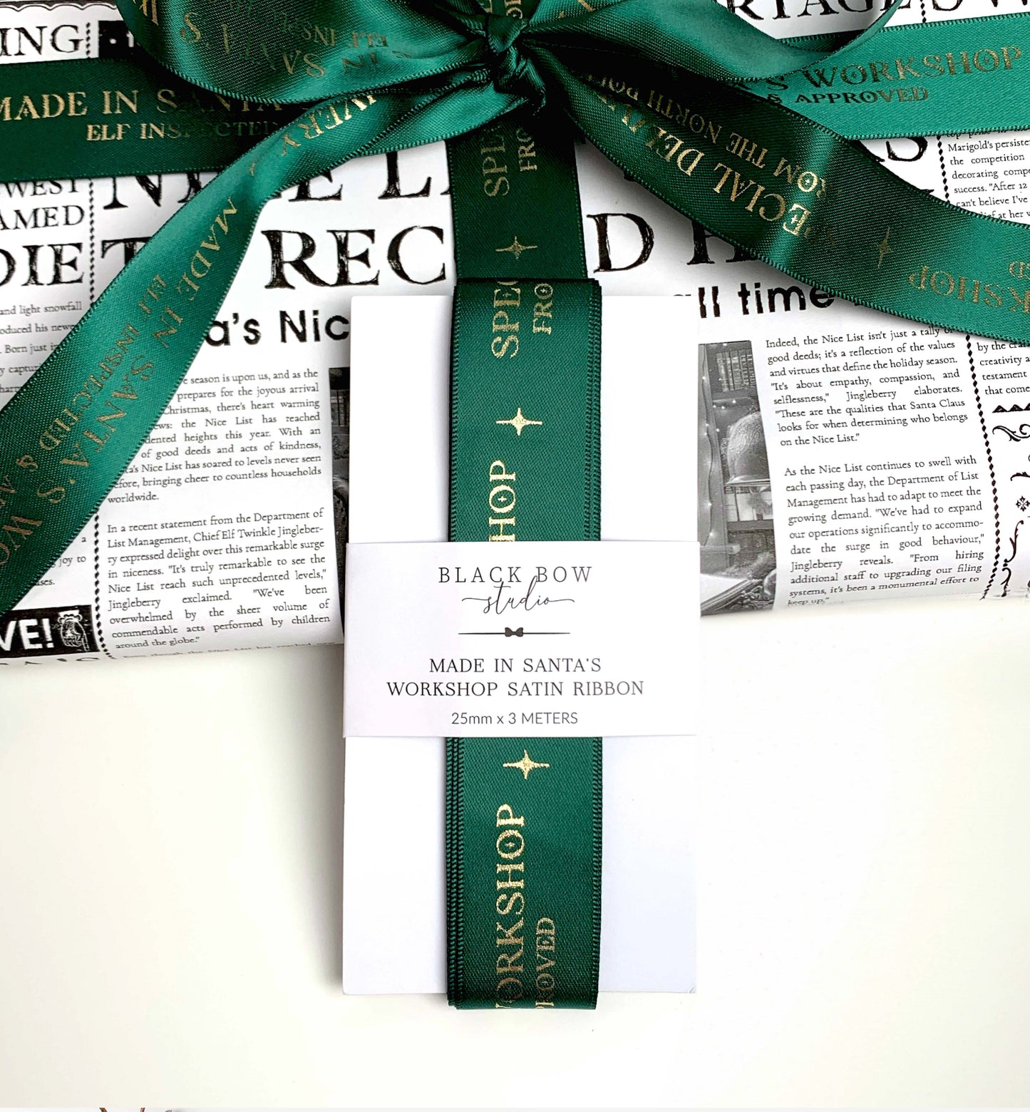 Made In Santa's Workshop Christmas Bottle Green Satin Ribbon - 3m