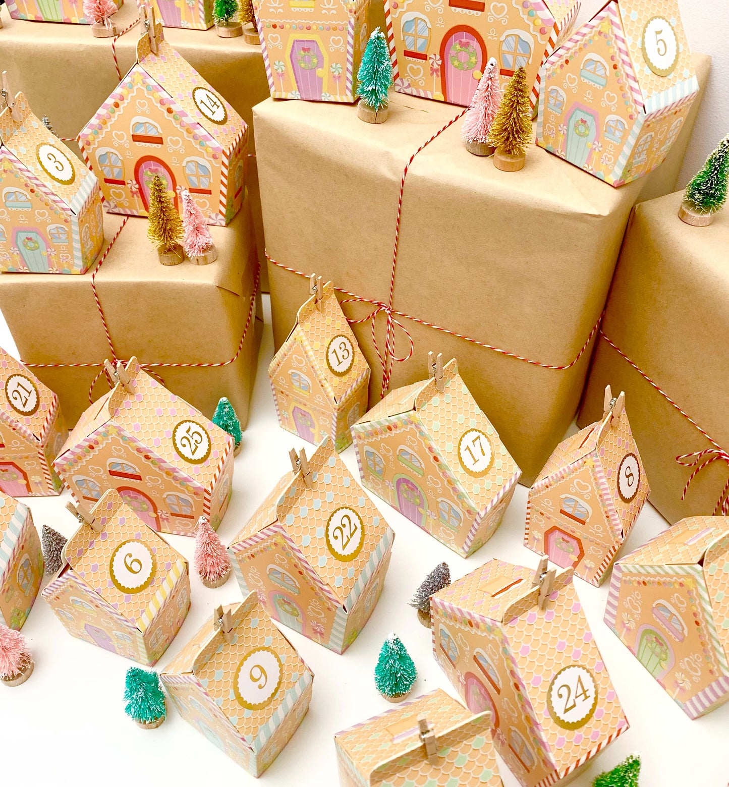 Ready To Assemble Gingerbread House Christmas Advent Calendar Kit, Fill Your Own Christmas Advent Boxes, Christmas Craft Village Advent Kit