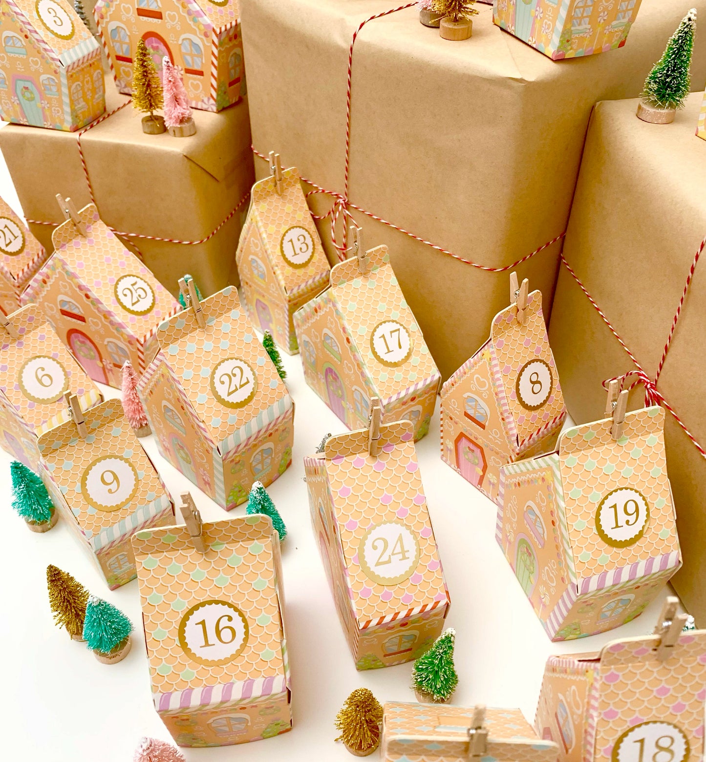 Ready To Assemble Gingerbread House Christmas Advent Calendar Kit, Fill Your Own Christmas Advent Boxes, Christmas Craft Village Advent Kit