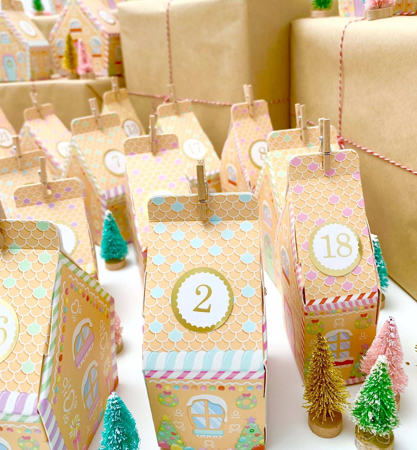 Ready To Assemble Gingerbread House Christmas Advent Calendar Kit, Fill Your Own Christmas Advent Boxes, Christmas Craft Village Advent Kit
