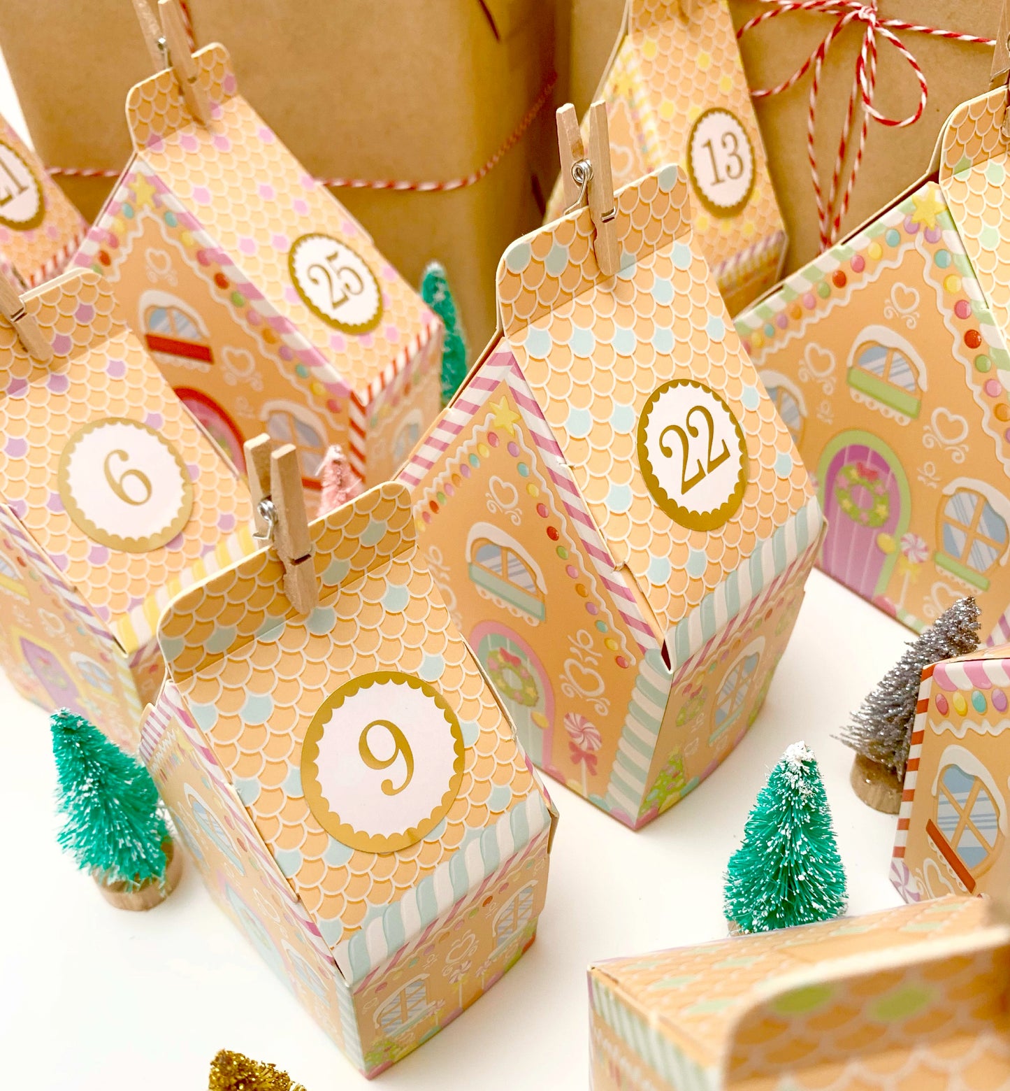 Ready To Assemble Gingerbread House Christmas Advent Calendar Kit, Fill Your Own Christmas Advent Boxes, Christmas Craft Village Advent Kit