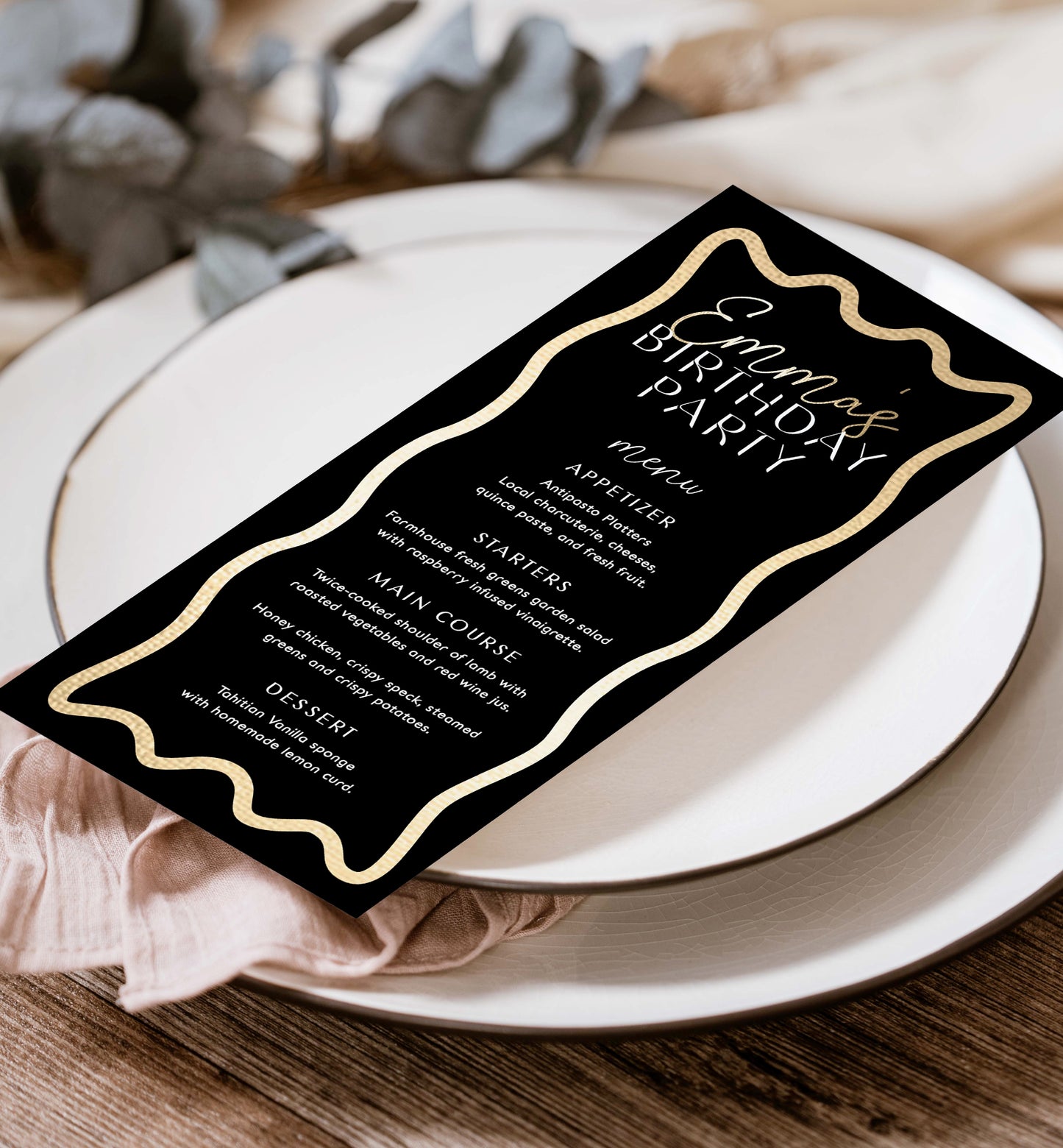 Wave Black Gold | Printable Menu Template