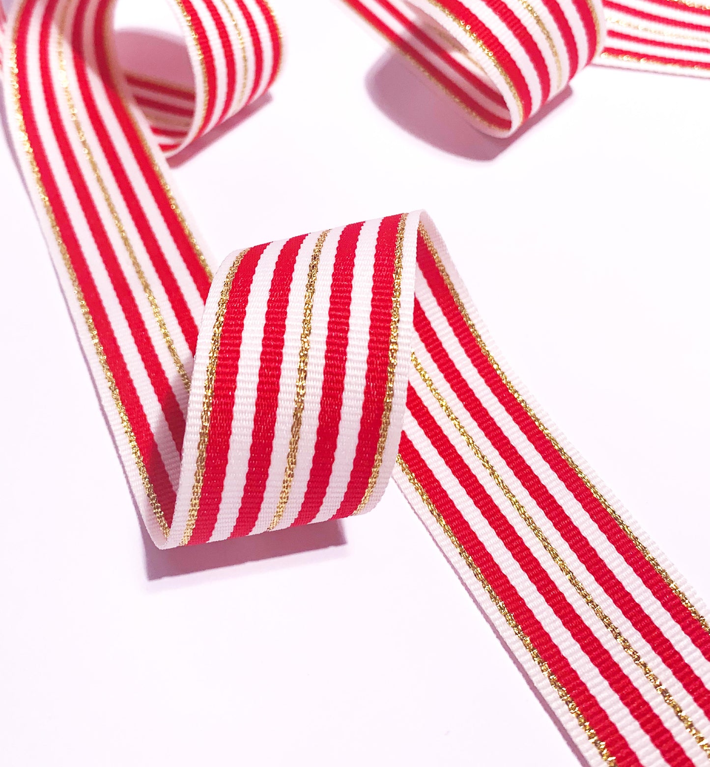Red White Gold Striped Grosgrain Ribbon, 30mm Wide Grosgrain Ribbon, Christmas Decorations Craft and Wrap, Bows Presents Wrapping Ribbon