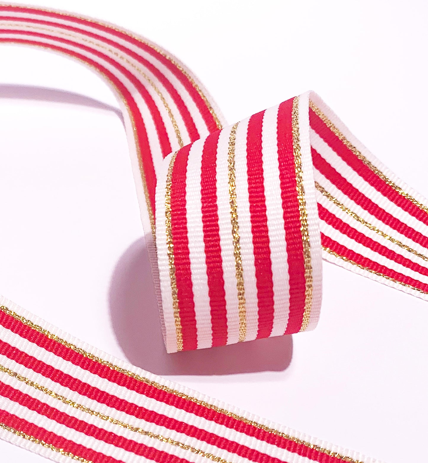 Red White Gold Striped Grosgrain Ribbon, 30mm Wide Grosgrain Ribbon, Christmas Decorations Craft and Wrap, Bows Presents Wrapping Ribbon