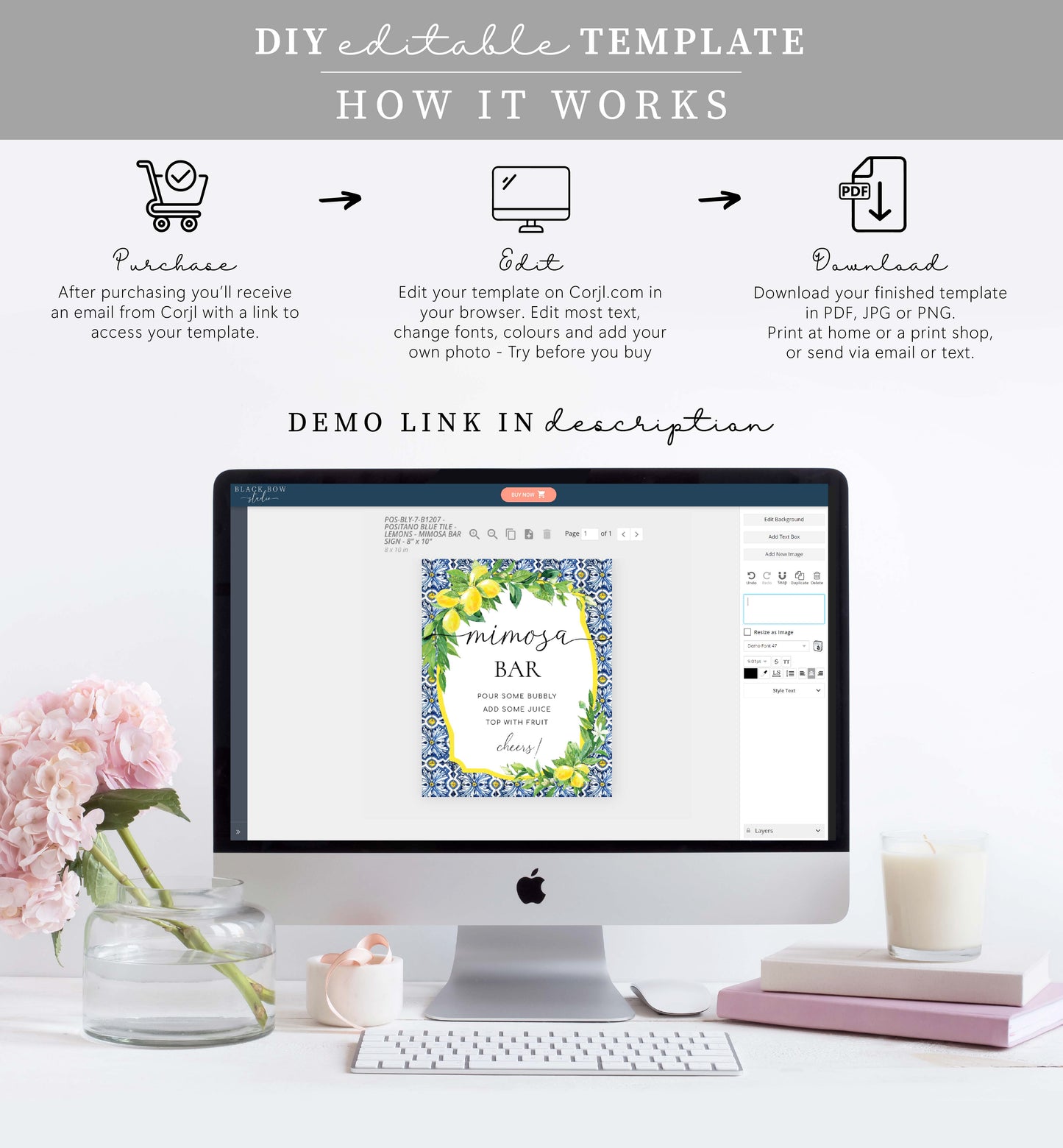 Positano Lemons | Printable Mimosa Bar Sign and Juice Tags Template