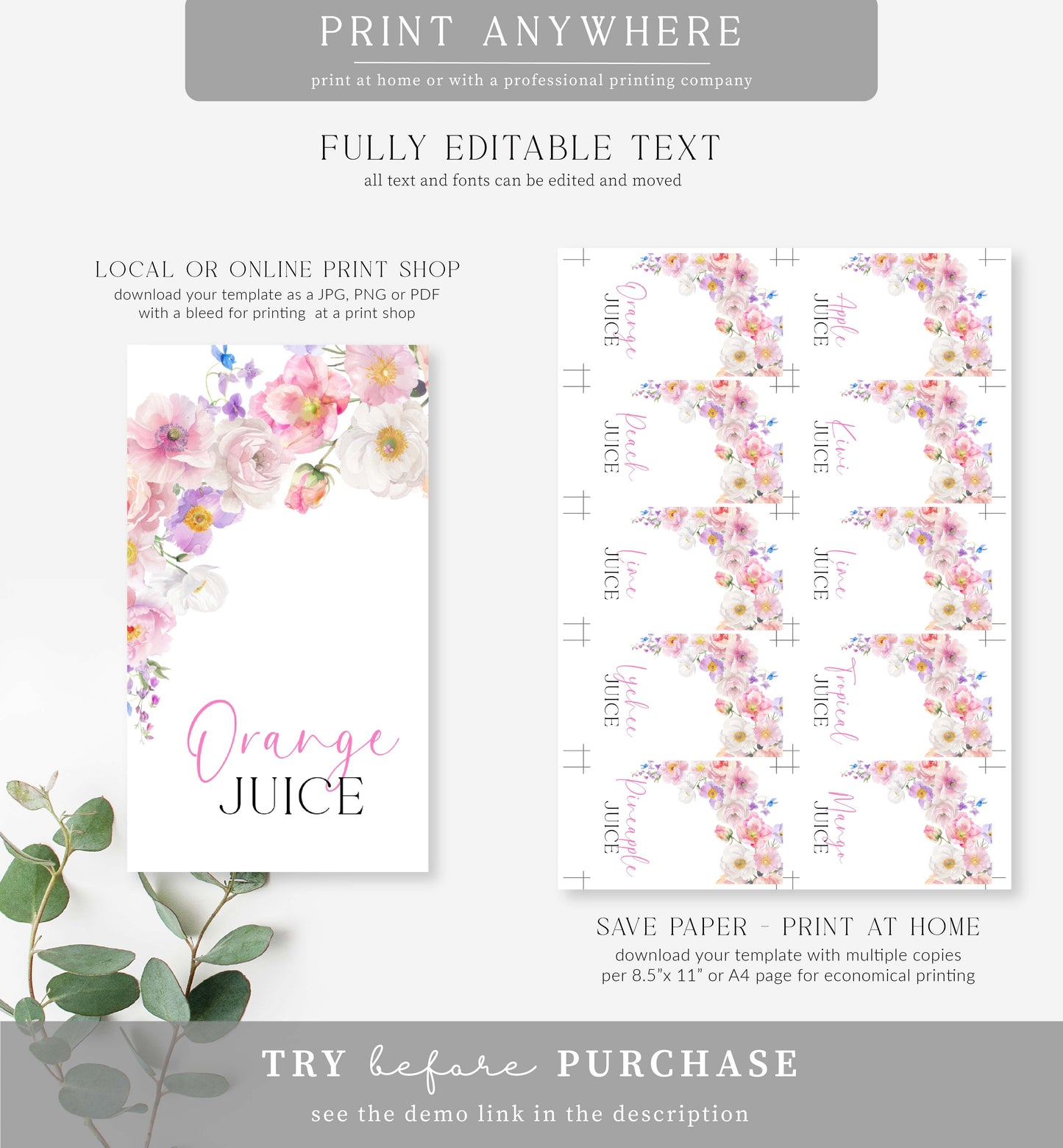 Eloise Floral | Printable Mimosa Bar Sign Template