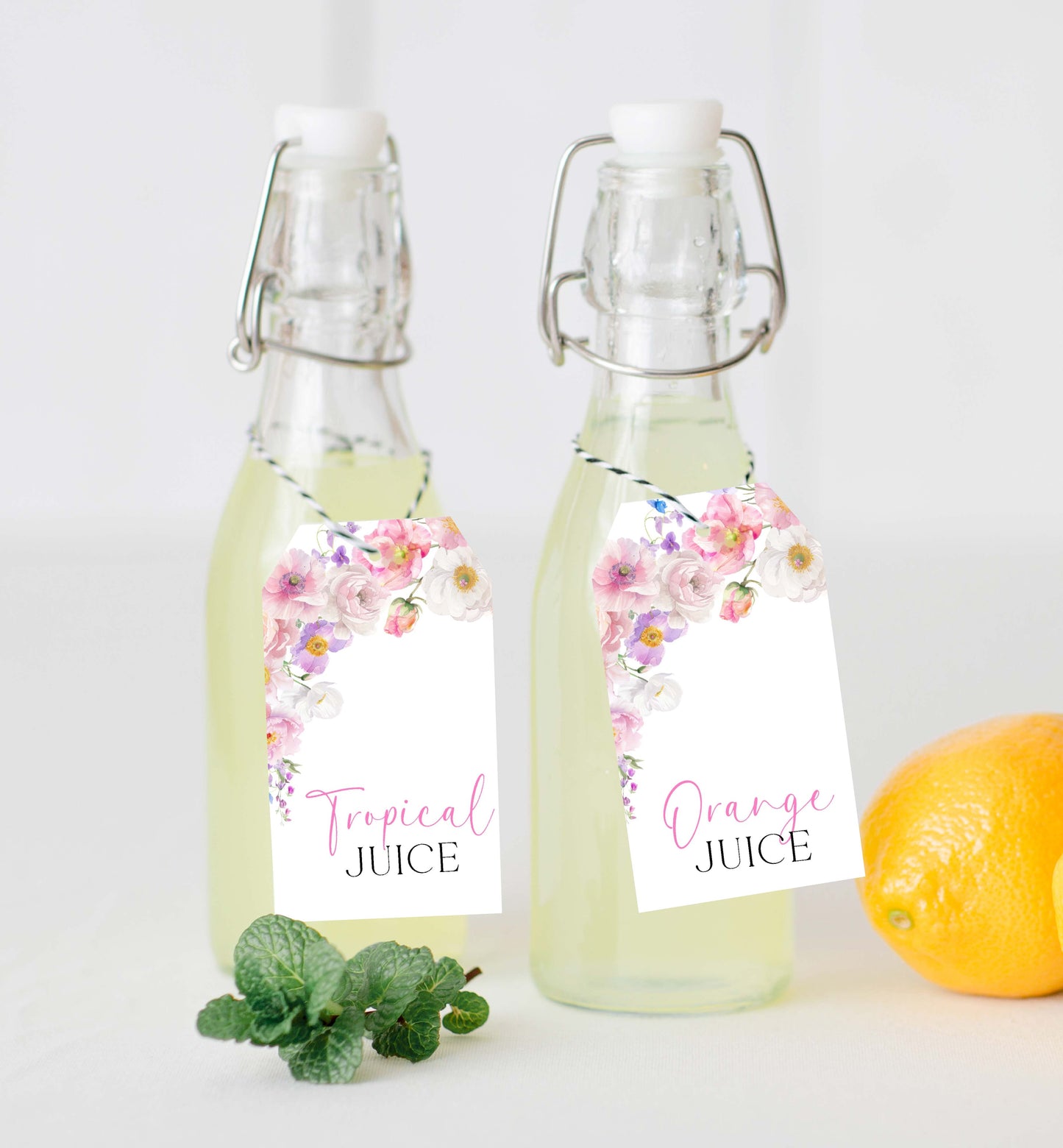 Momosa Bar Sign and Juice Tags, Printable Baby Shower Cocktail Menu, Hot Pink Wildflowers, Baby Shower Mimosa Bar Sign, Eloise