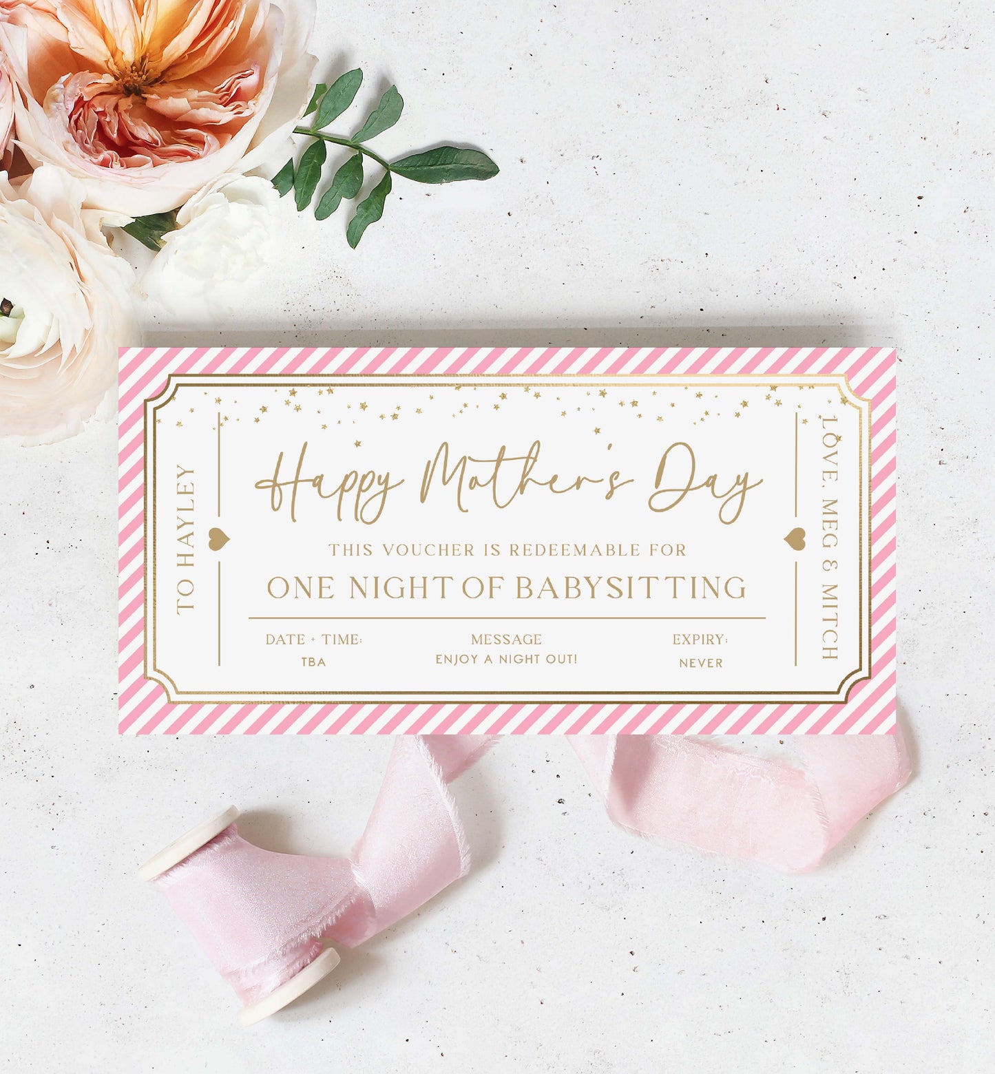 Printable Babysitting Gift Voucher, Mother's Day Childminding Gift Certificate, Childminding Date Night Voucher Coupon Paintly Stripe