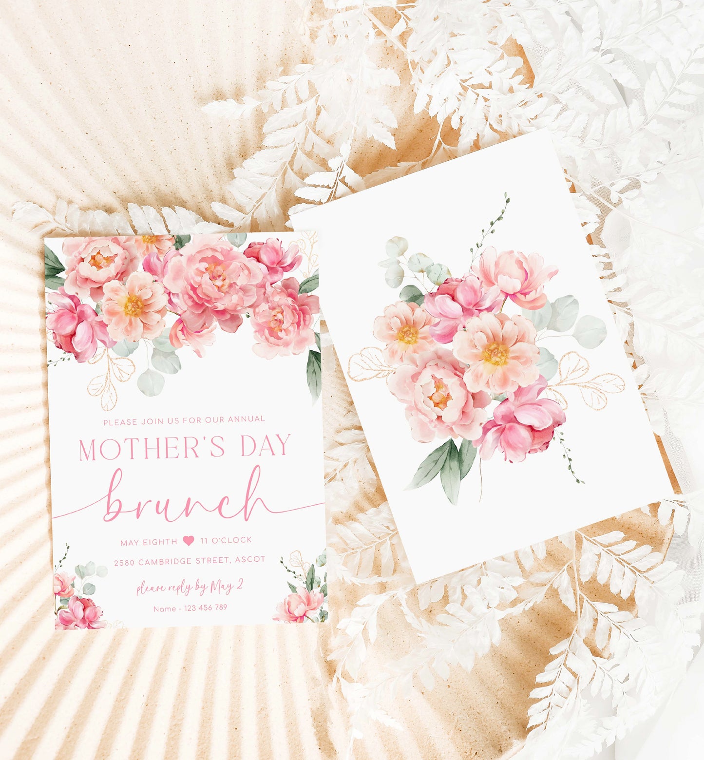 Blush Floral Mother's Day Brunch Invitation Editable Template, Hot Pink Peony Spring Floral, Printable Mother's Day Lunch Invitation, Piper