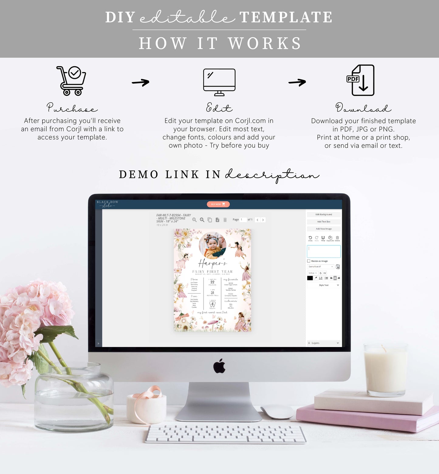 Fairy Multi | Printable First Birthday Milestone Sign Template