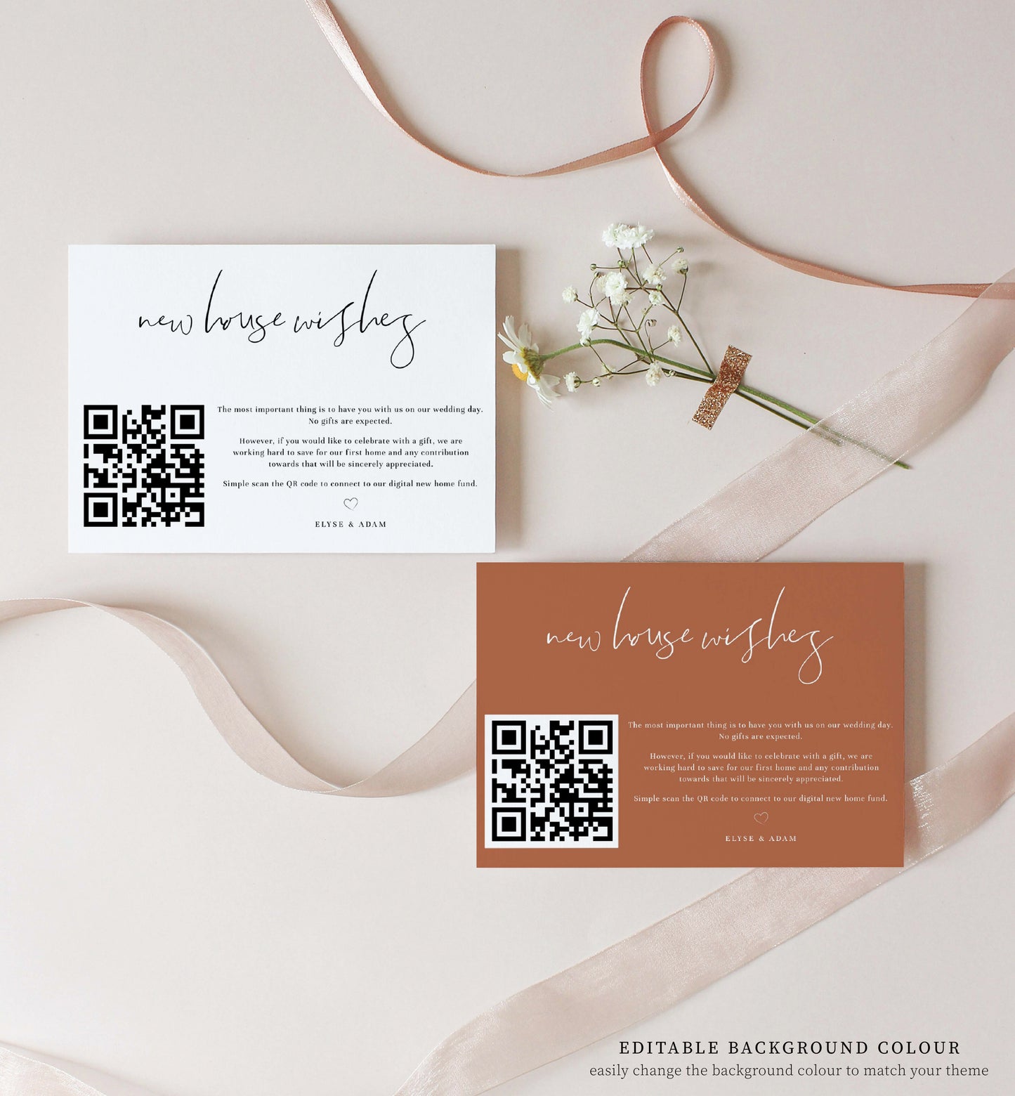 Gigi Script White | Printable QR New Home Fund Card Template
