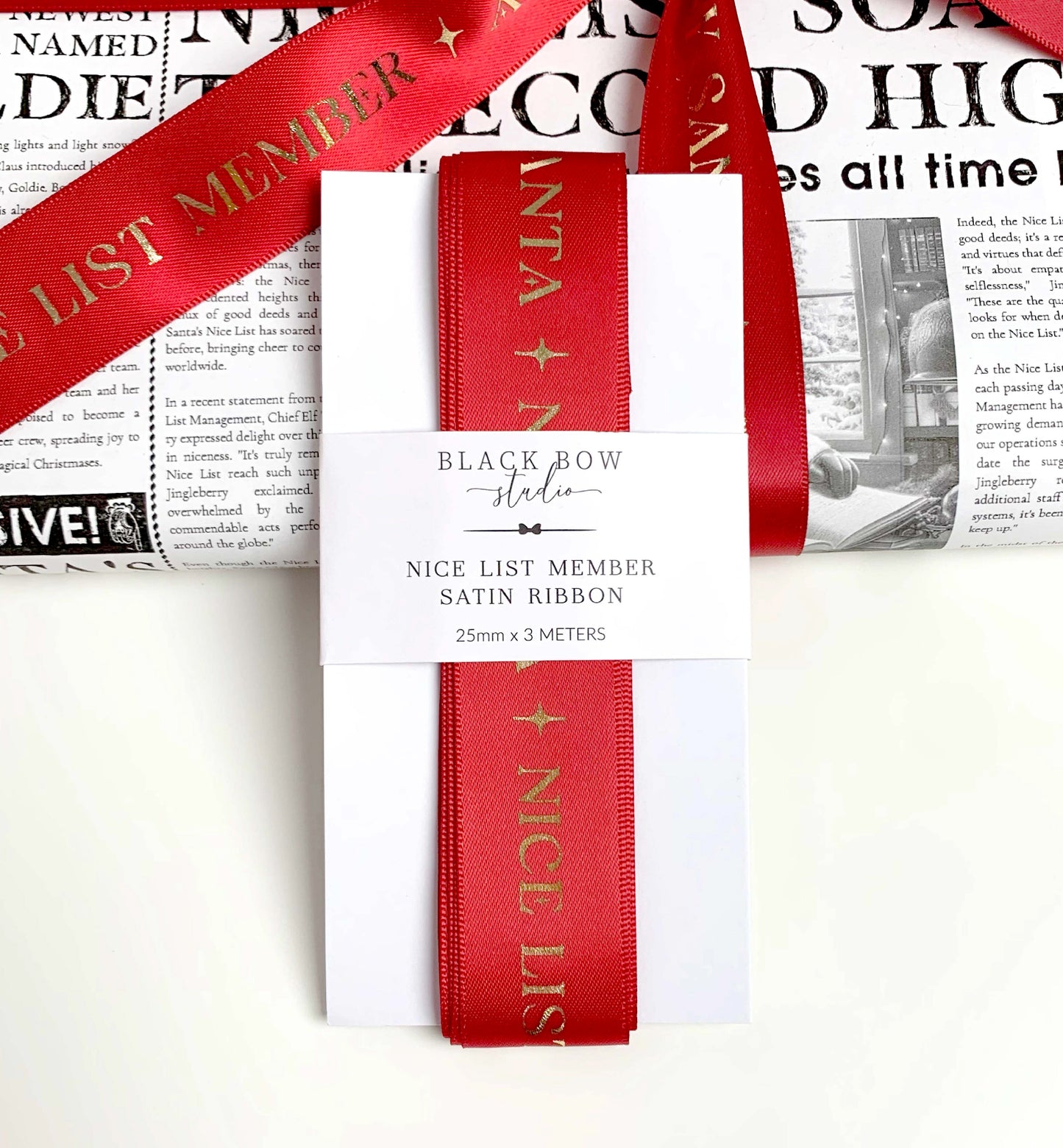 Nice List Member Christmas Red Satin Ribbon - 3m