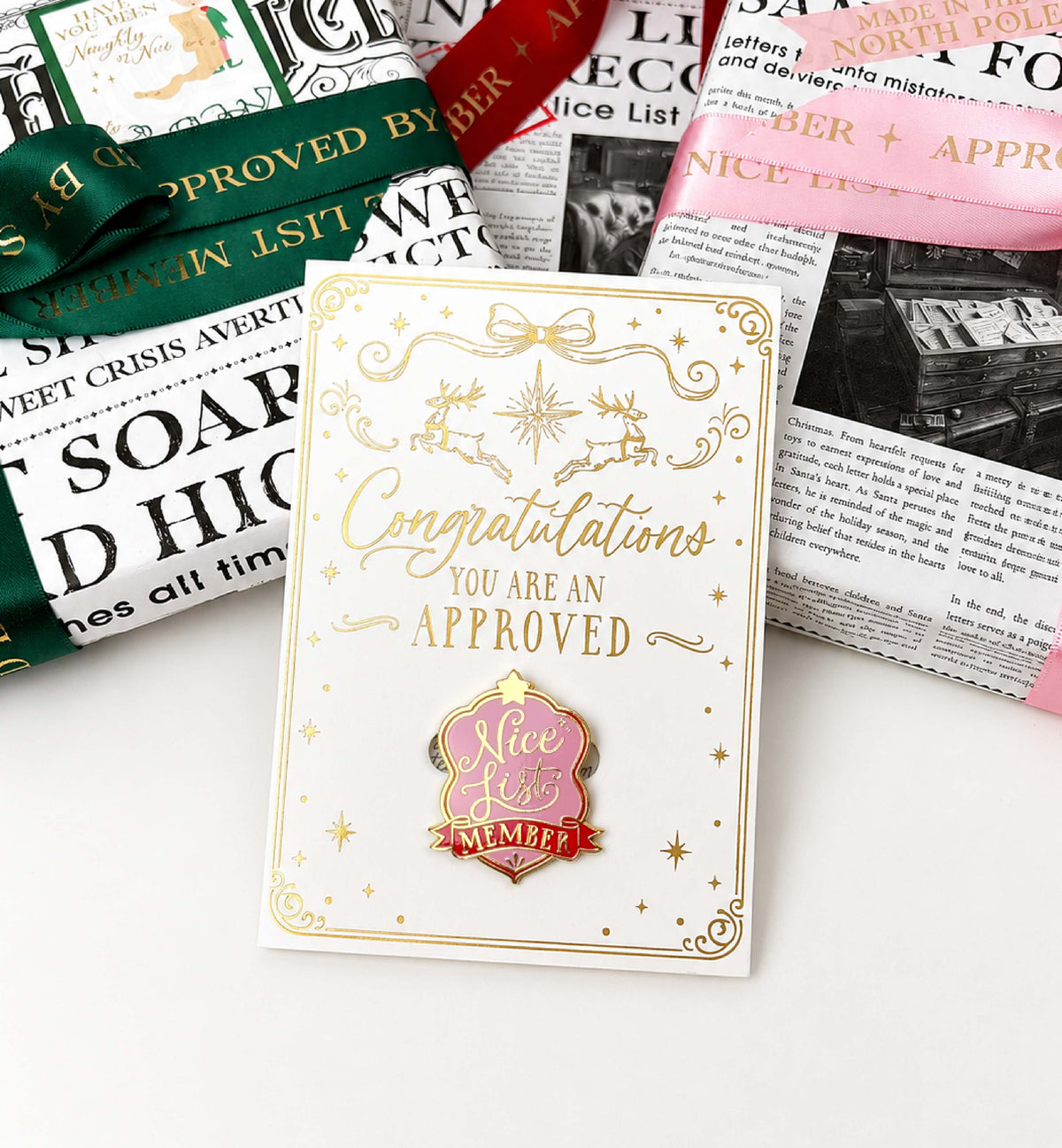 Pink Nice List Member Christmas Badge Enamel Pin