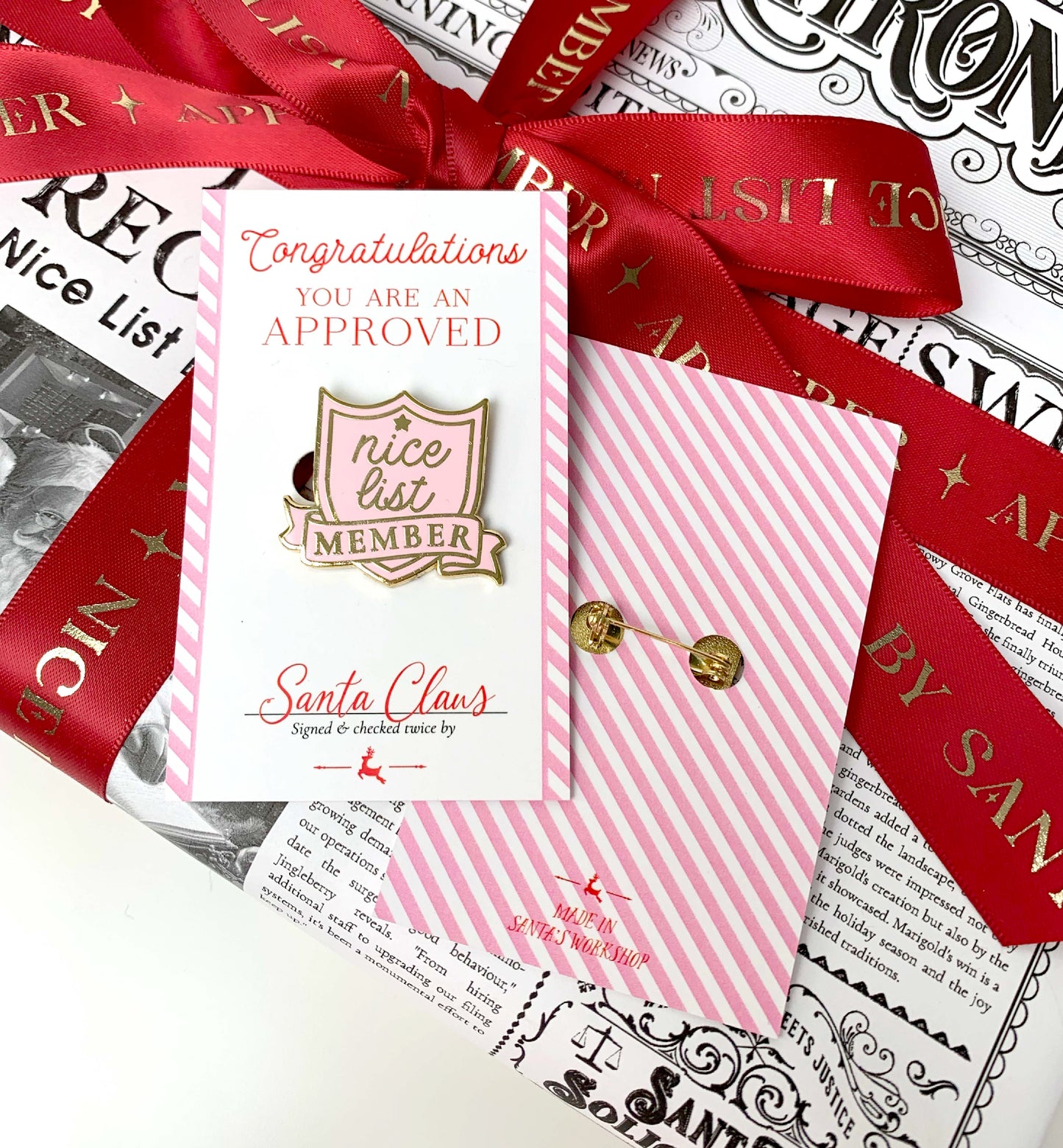 Nice List Member Pink Gold | Christmas Enamel Pin Badge