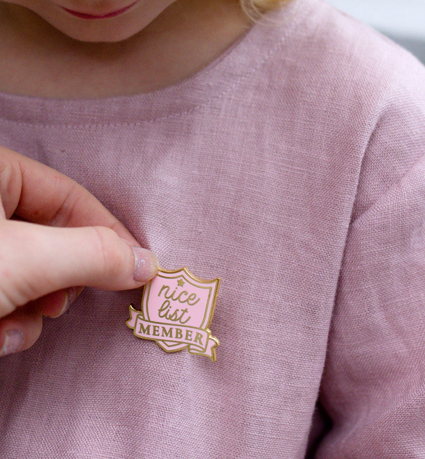 Pink Nice List Member Enamel Pin, Christmas Enamel Badge, Santa's Nice List Award, Stocking Stuffer Gift, Christmas Gift, Lapel Pin