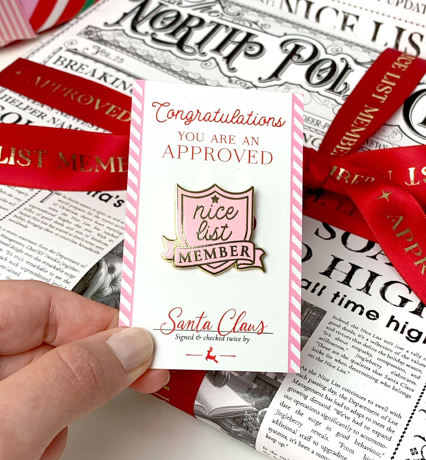 Nice List Member Pink Gold | Christmas Enamel Pin Badge