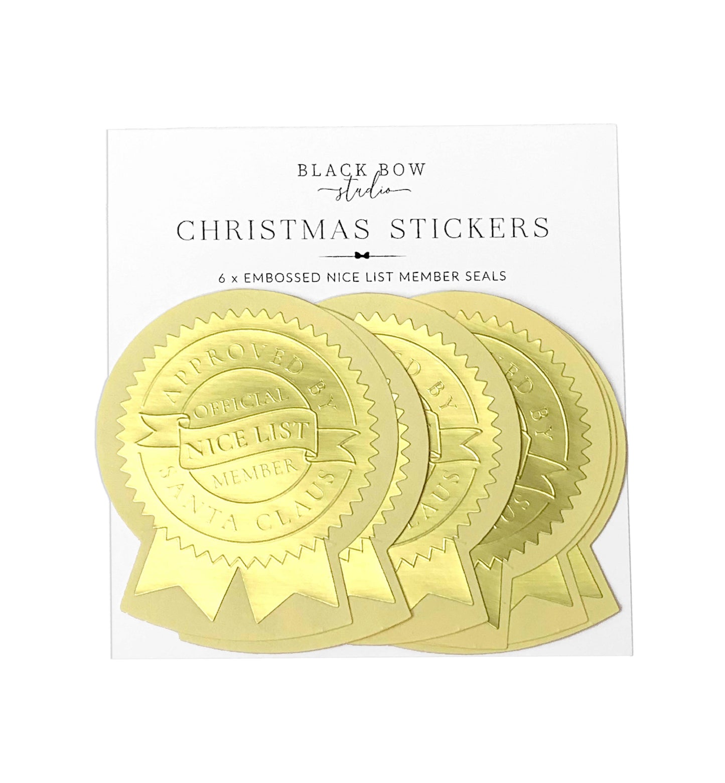 Set of 6 Nice List Member Gold Embossed Christmas Stickers, Letter From Santa Sticker, Santa's Official Nice List, Christmas Wrapping
