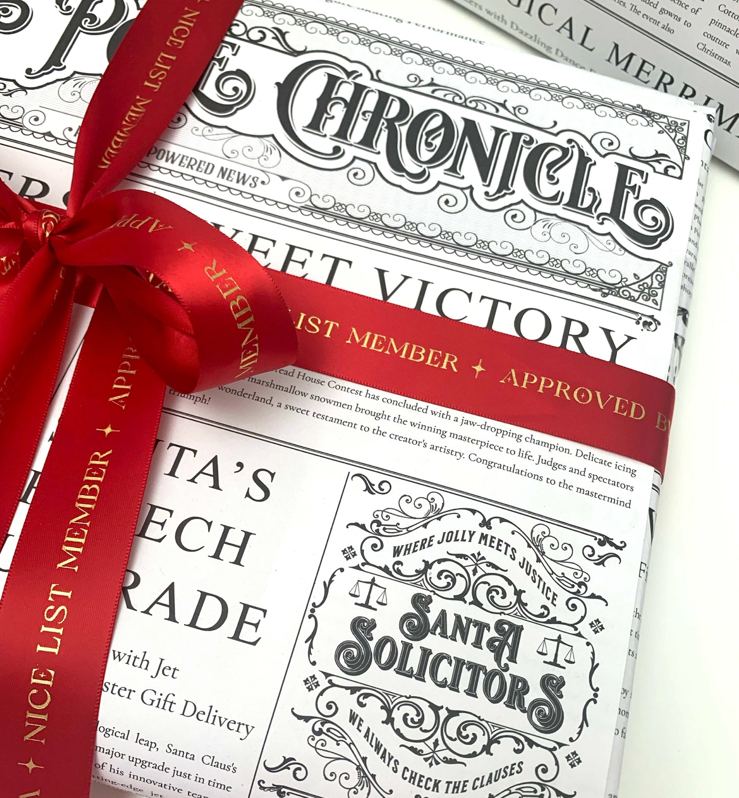 3 Sheets Christmas Wrapping Paper, North Pole Chronicle Newspaper Wrapping Paper, Festive Christmas Craft & Wrapping Paper, Decorations