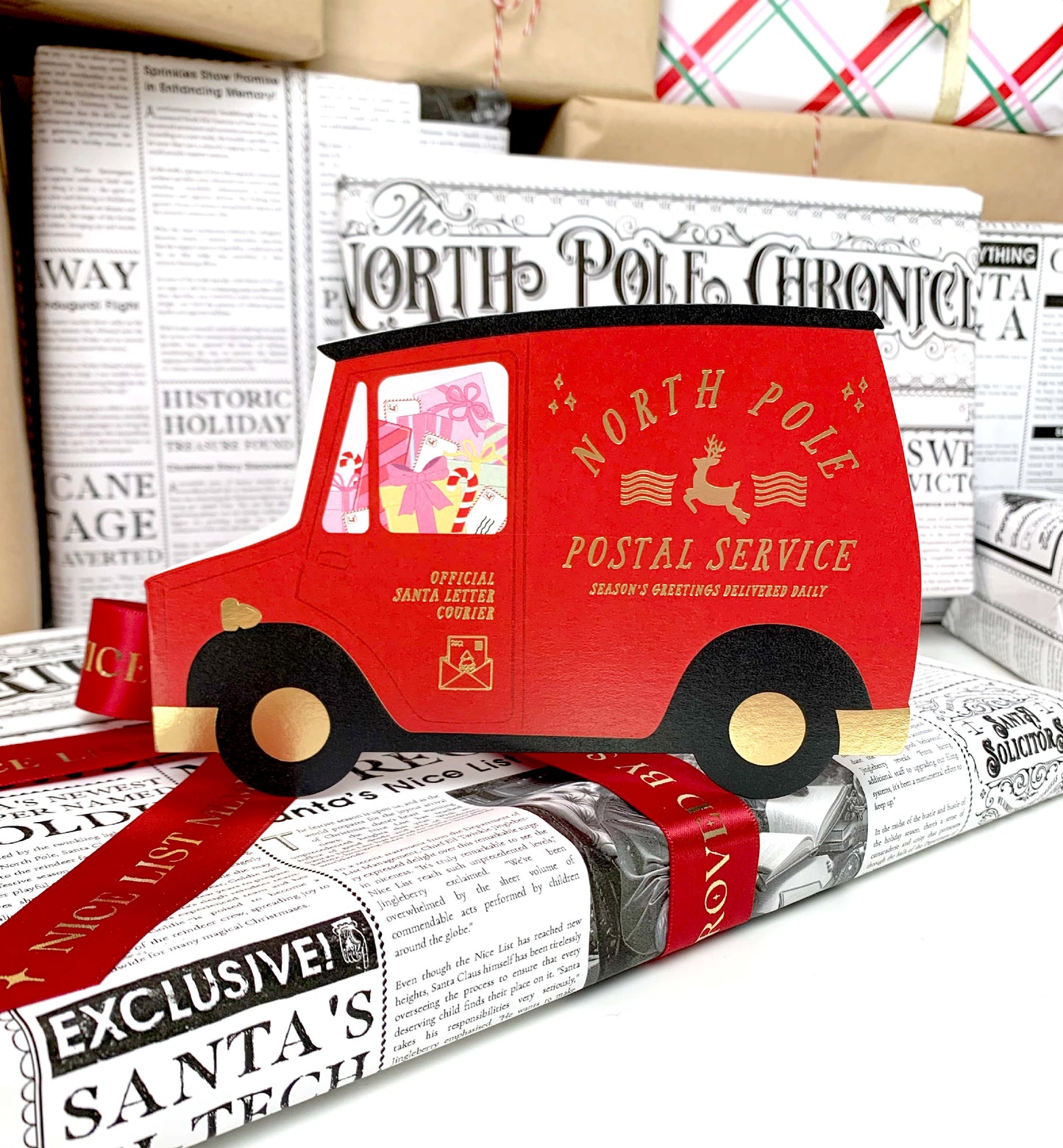 North Pole Postal Van Die Cut Christmas Greeting Card