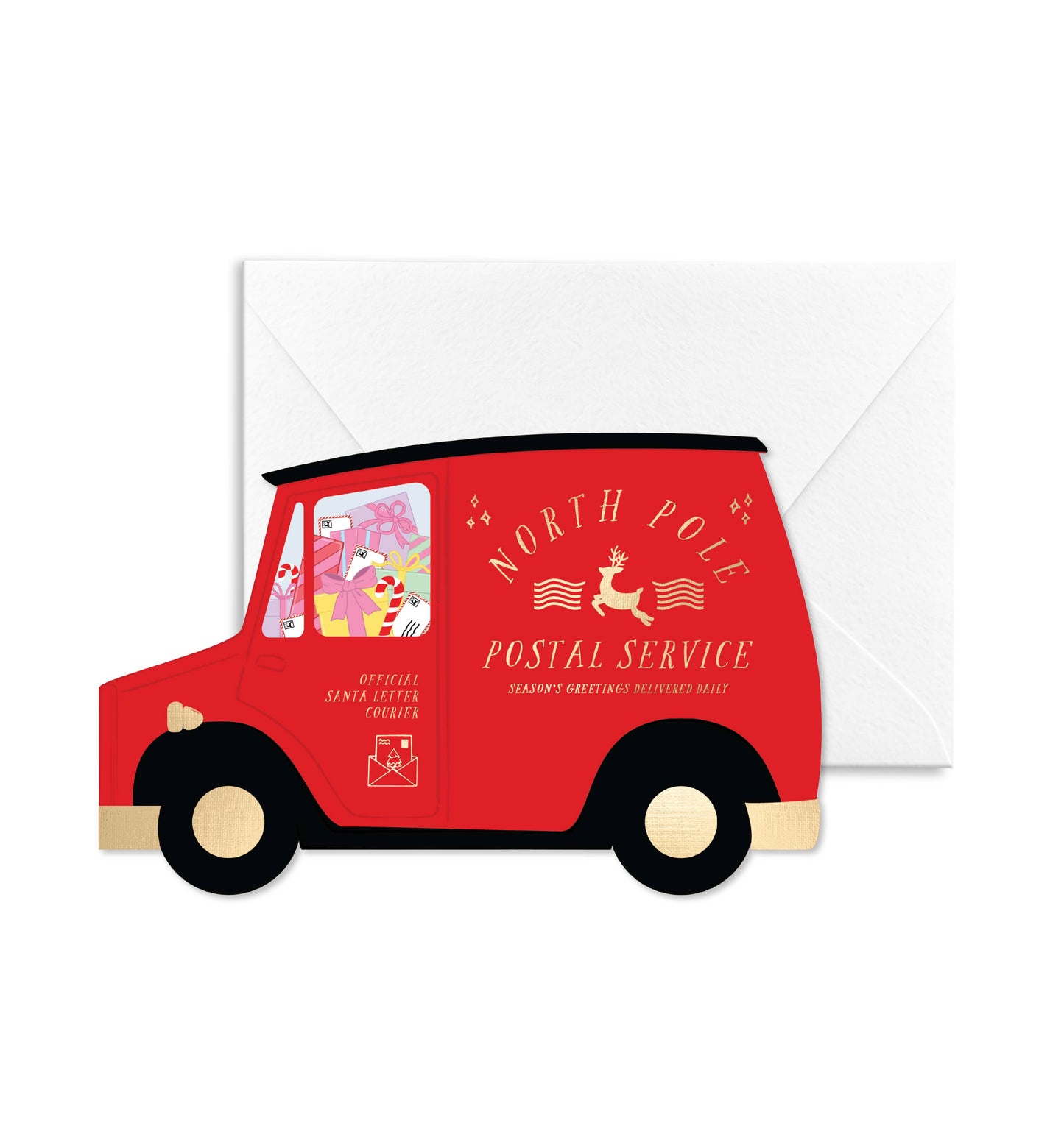North Pole Postal Van Die Cut Christmas Greeting Card