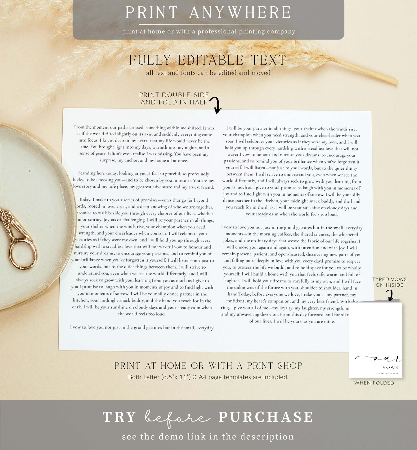 Ellesmere White | Printable Wedding Our Vows Book Template