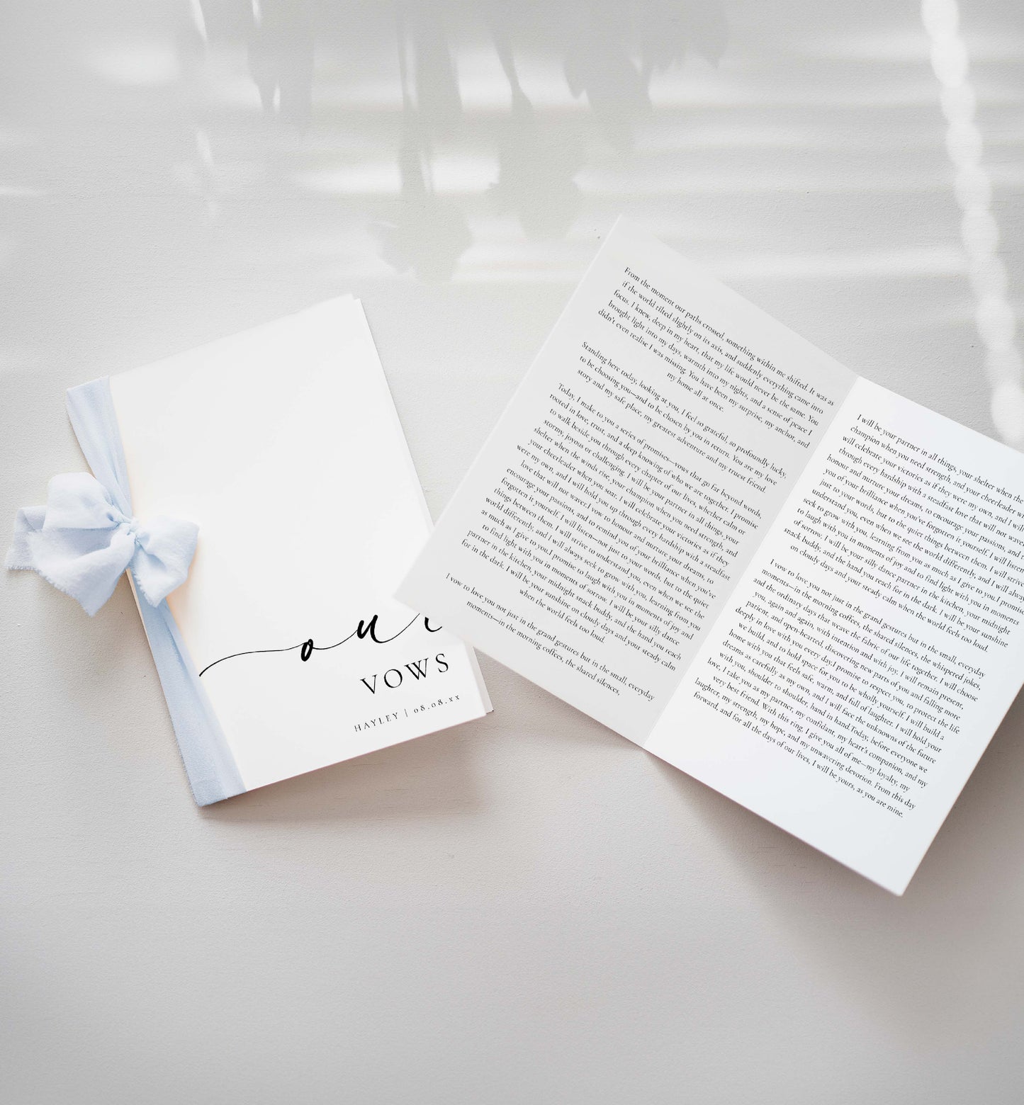 Vow booklets with a ribbon on a light surface. Printable Our Vows Book Template, Gender Neutral Wedding Vow Books Template, Minimalist Wedding Vows Card, Wedding Ceremony Card Ellesmere