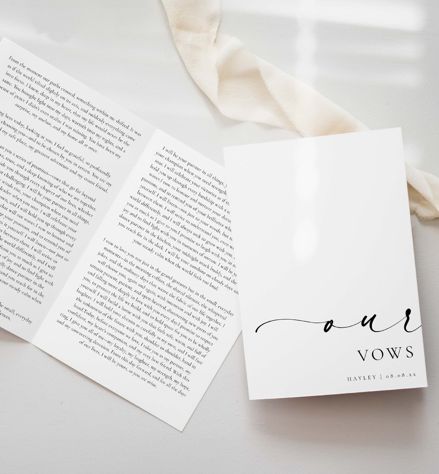 Wedding vow books with 'our vows' cover on a light background. Printable Our Vows Book Template, Gender Neutral Wedding Vow Books Template, Minimalist Wedding Vows Card, Wedding Ceremony Card Ellesmere
